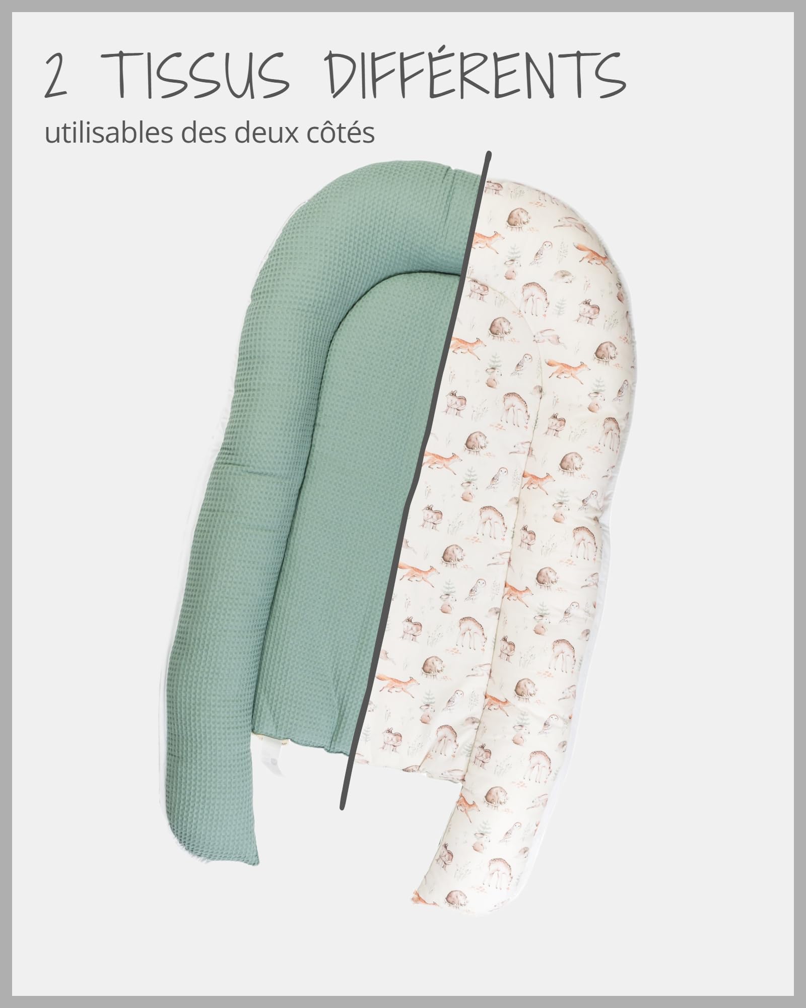 Reducteur de lit bébé ULLENBOOM Amis de la forêt (55 x 95 cm) Cocon bébé, Nid de bébé, nid en coton, utilisable comme coussin pour bébé e cale bebe
