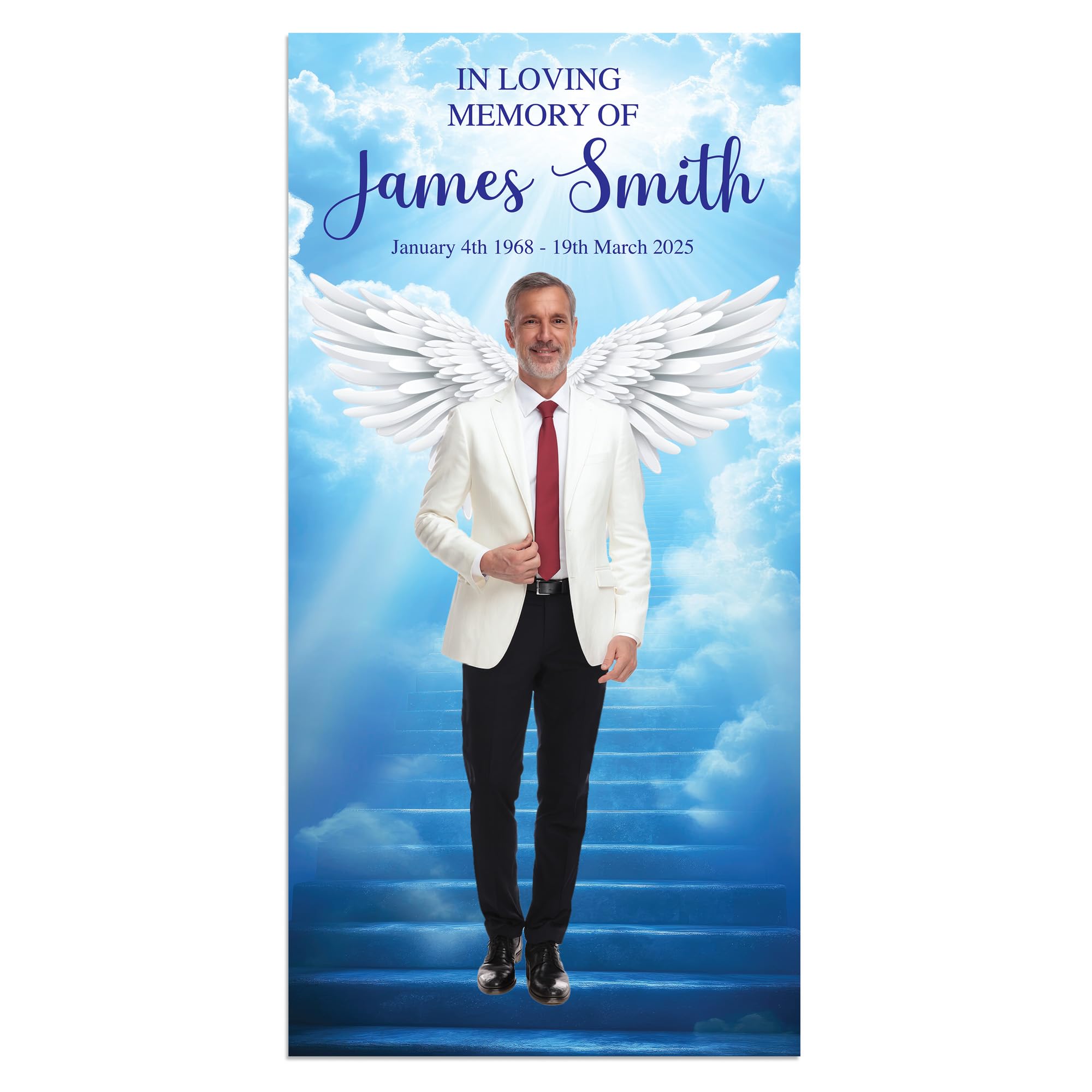 Large Personalised Funeral Memorial Photo Banner In Loving Memory Celebration of Life Funeral Condolence Ceremony Decorations Remembrance Keepsake for Wake (Angel Wings)