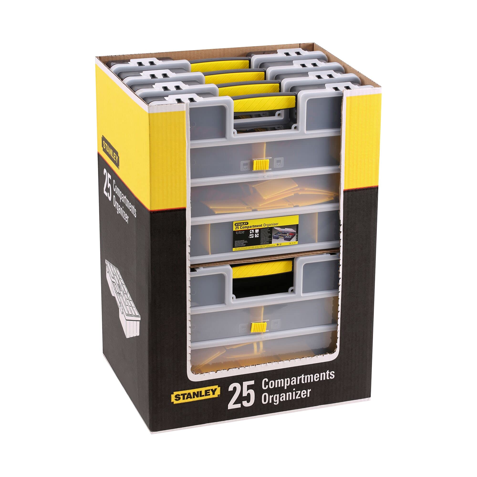 STANLEY 1-92-762 Organiseur Avec 25 Compartiments - Couvercle Abs Antichocs - Corps En Polypropylène - 8 X 45,7 X 33Cm - Séparateurs De Compartiments Amovibles - Poignée Moulée