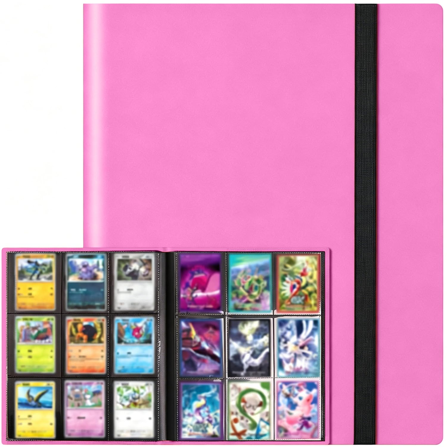 Trading Card Binder 9 Pocket, Card Collection Binder with 360 Side Loading Pocket Card Book Fit for MTG Baseball Football Sports Card Play Cards, Game Cards(Rose red, 360 Pockets)