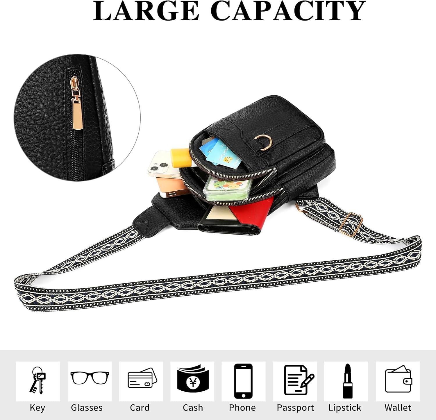 GAEKEAO Sling Bag for Women Crossbody Bags Fanny Pack Vegan Leather Chest Bag Travel Shoulder Belt Purse Backpack Gifts - Image 7