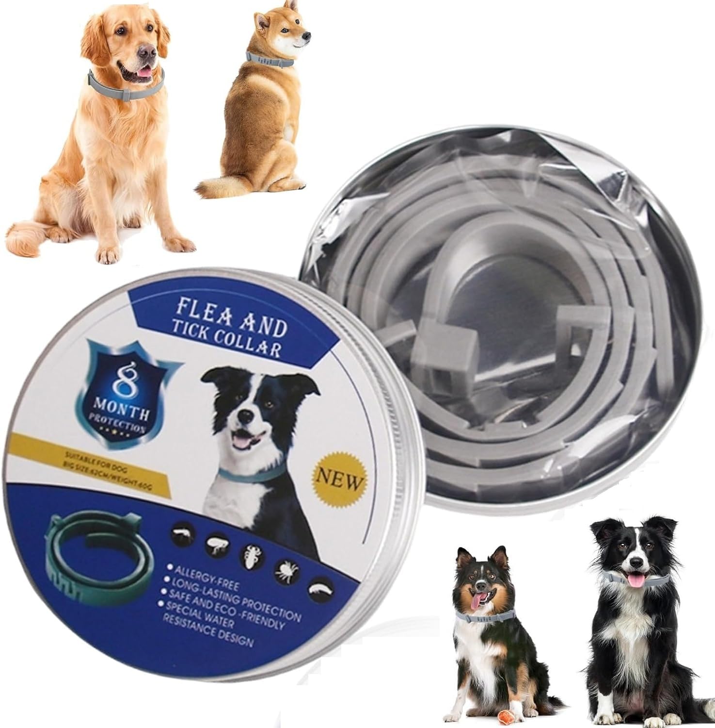 Dog Flea & Tick Collar for Dogs Adjustable Collar with Flea and Tick Protection, Durable Waterproof for Daily Pet Care Outdoor Dog Puppy Kitten Cats Safe Efficiently Repell Locust Lice of Pets