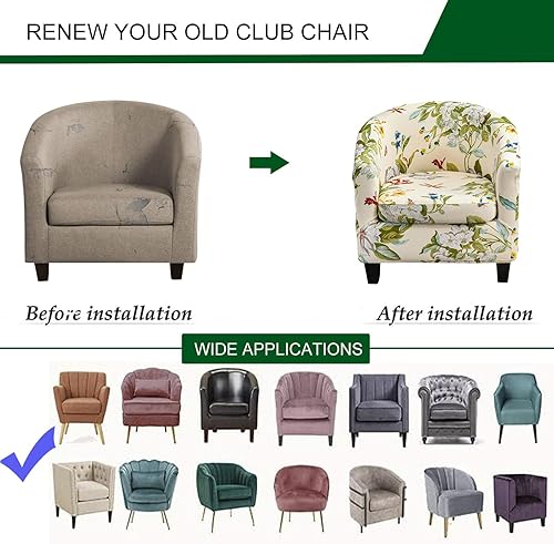 Miniatura 4 de CRFATOP 2 piezas funda para silla de tina, funda para silla de club, fundas para sillón con diseño de barril redondo, protector de muebles con parte