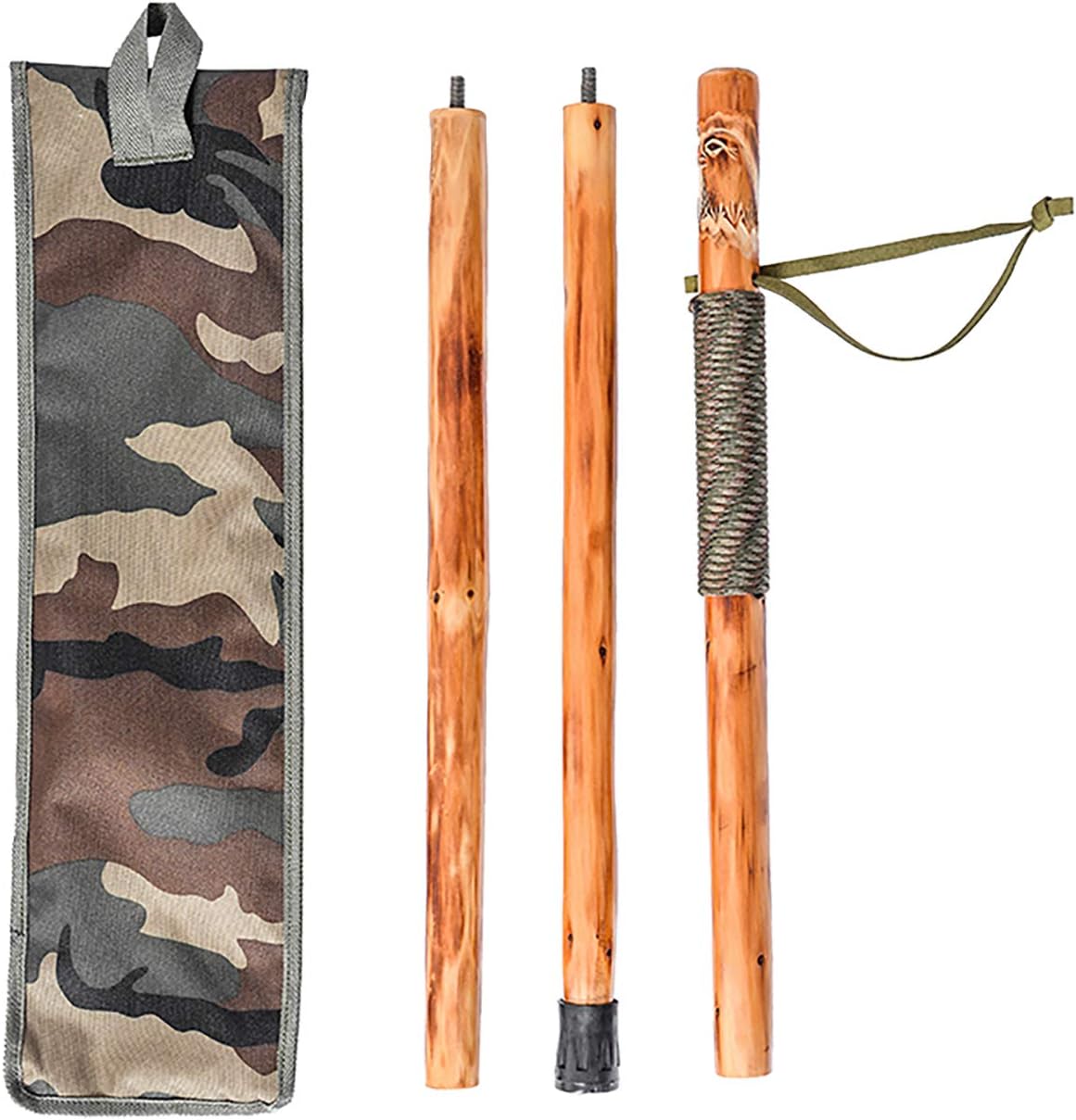 FOREST PILOT 3 Pieces Detachable Fir Wood Walking Stick for Hiking with Eagle Carving 48 Inches