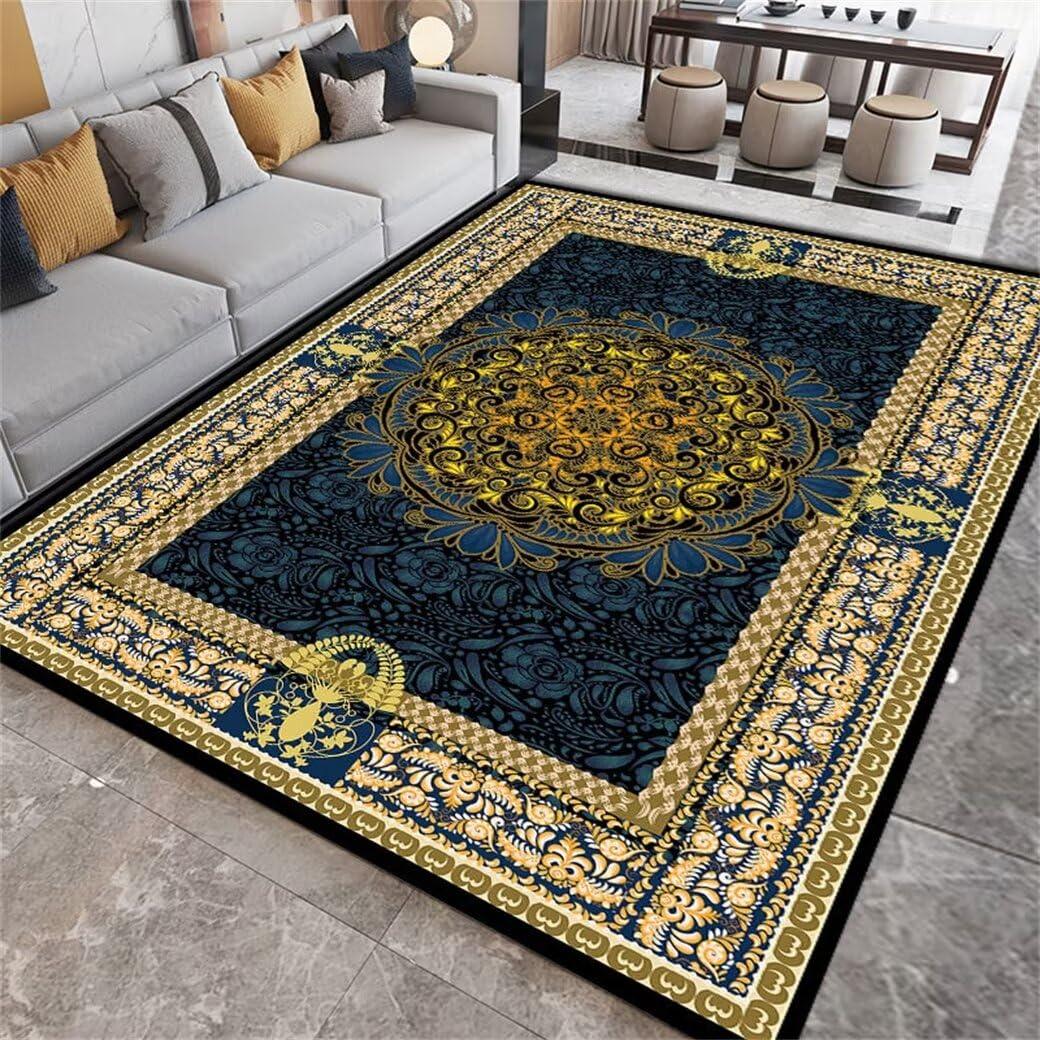 DJHWWD Blue Rug Small Rectangular Carpet For Bedroom, Bedside, Office, Low-Pile Carpet, Anti-Slip Area Rugs For Living Room Patio Rugs Outdoor 60X90Cm 1Ft 11.6''X2Ft 11.4''