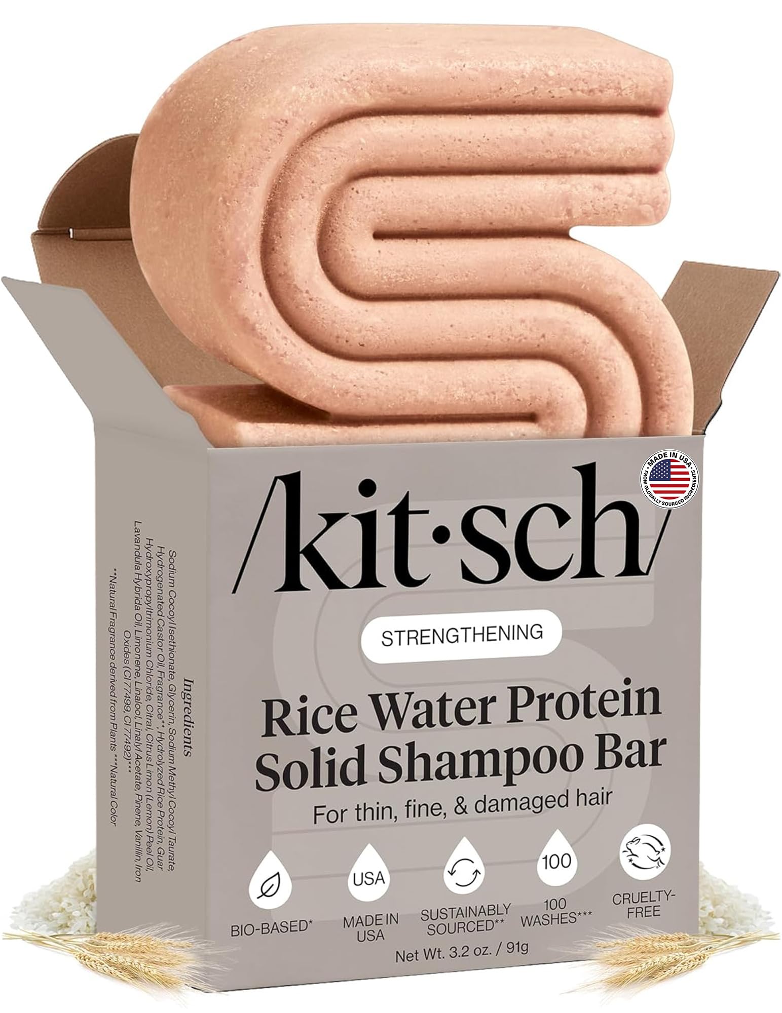Kitsch Rice Water Shampoo Bar for Hair Growth & Strengthening - 91g