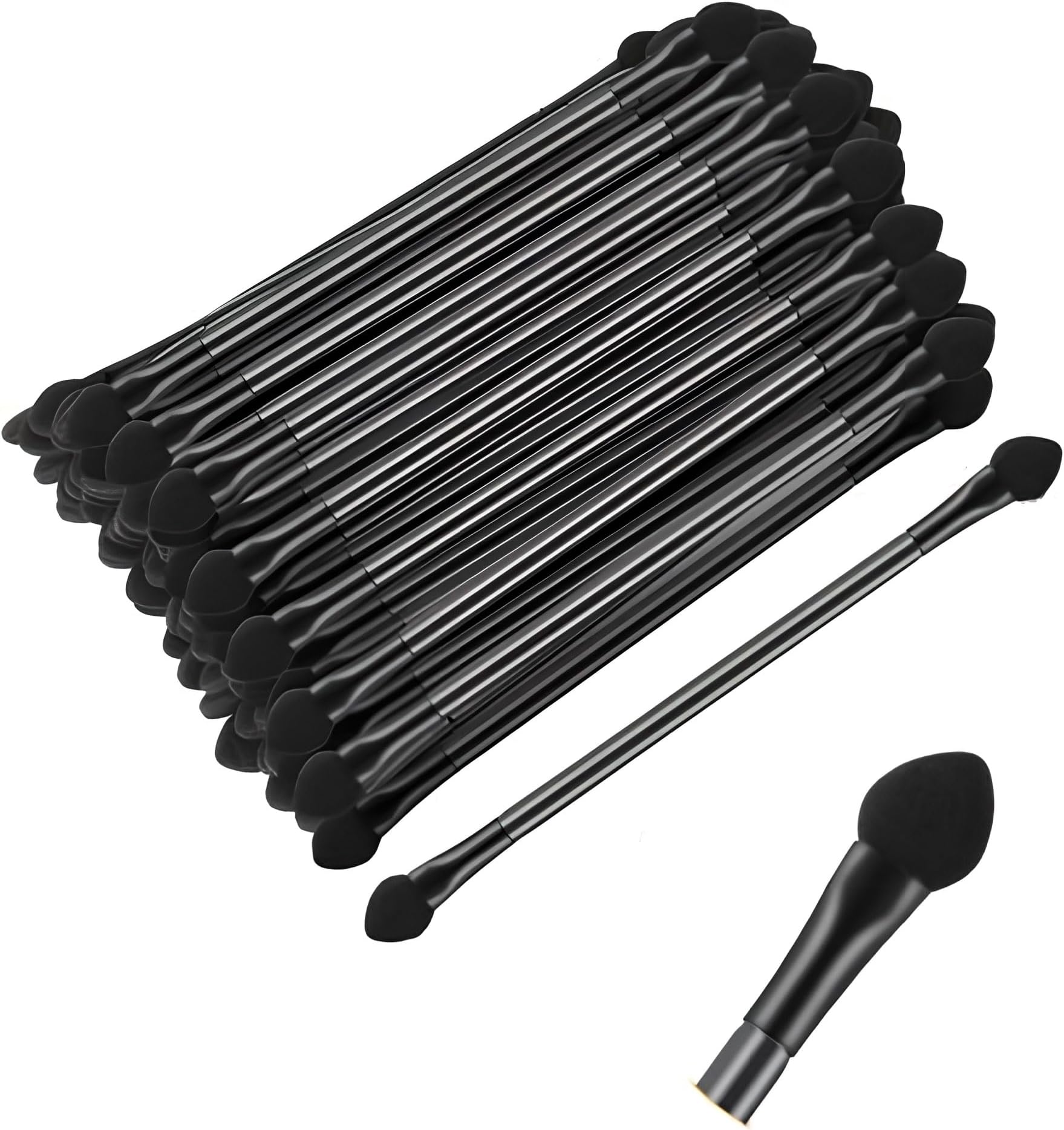 30 PCS Professional Double-End Eyeshadow Brushes Cosmetic Tool, Disposable Dual Sides Eyeshadow Sponge Brushes Makeup Applicator, 12 CM, Black