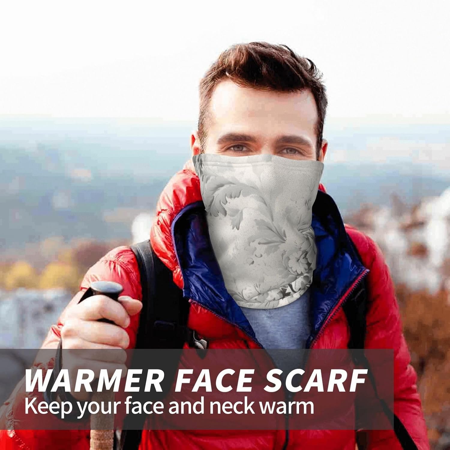 Winter Face Mask Elastic Headband Cold Weather Neck Warmer for Men Women, Black White Floral Adjustable Neck Gaiter