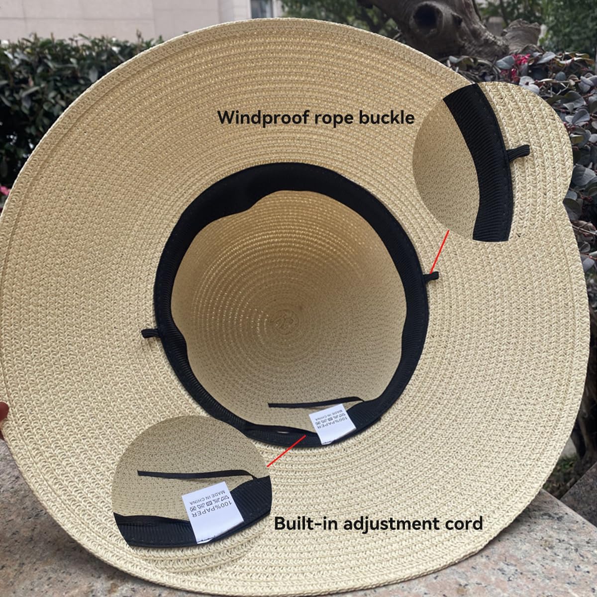 女性用麦わら帽子、織物パナマサマービーチハット、リベットベルト装飾付き
