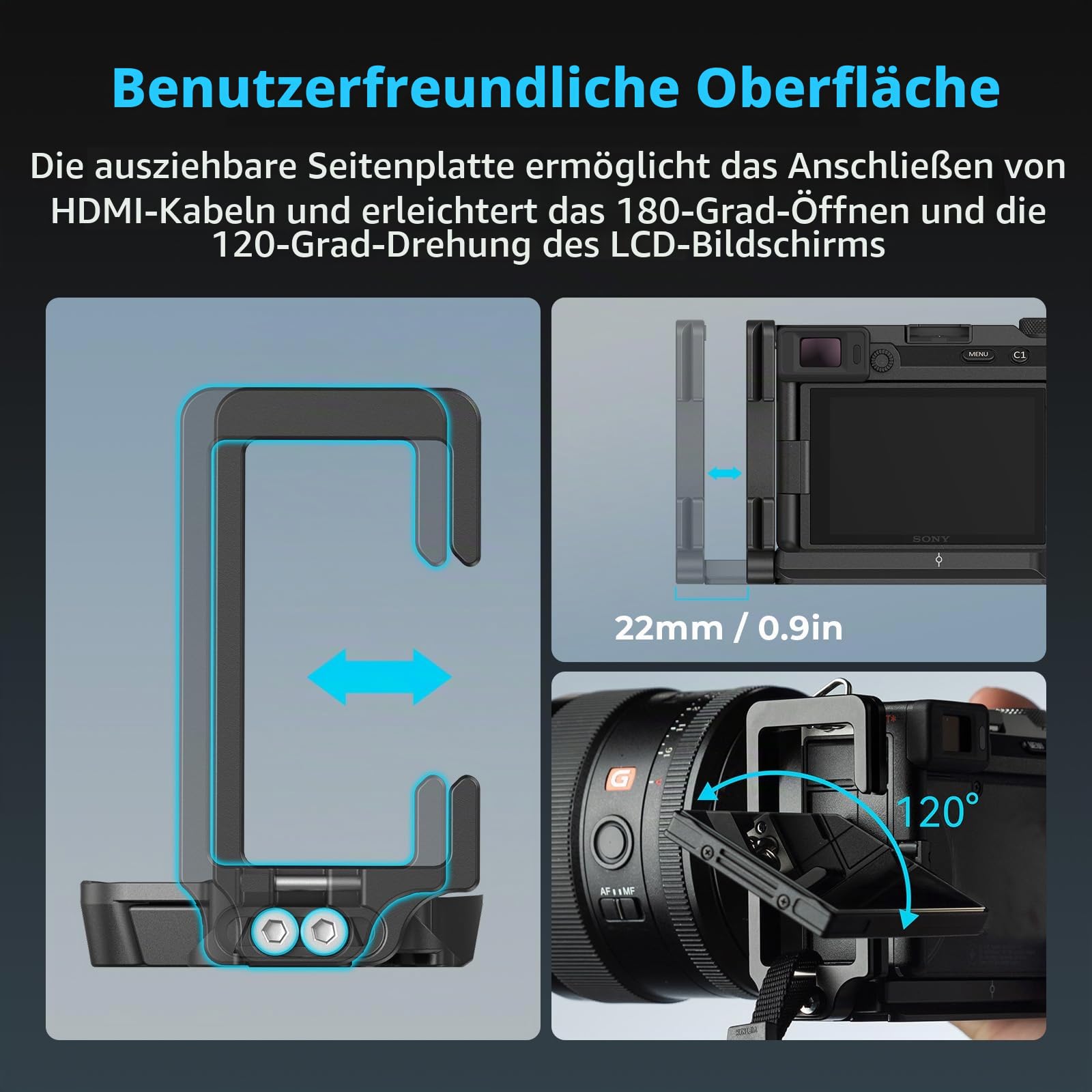 SMALLRIG A7C II A7CR L-Bracket, L-Winkel für Sony Alpha 7C II/Alpha 7CR, L-förmige Platte Schnellwechselplatte für Arca, mit Gurtloch, QD-Loch und 1/4"-20 Gewindebohrungen - 4569