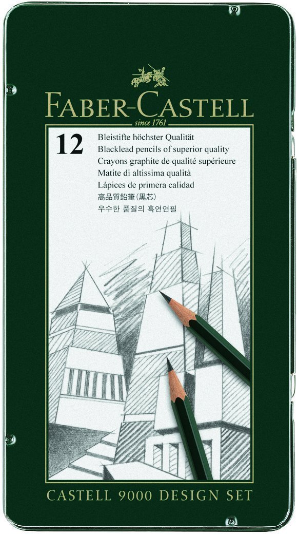 Faber-Castell 119064 CASTELL 9000 - Estuche de 12 lápices de grafito (5B - 5H) Grundsortiment 5B - 5H