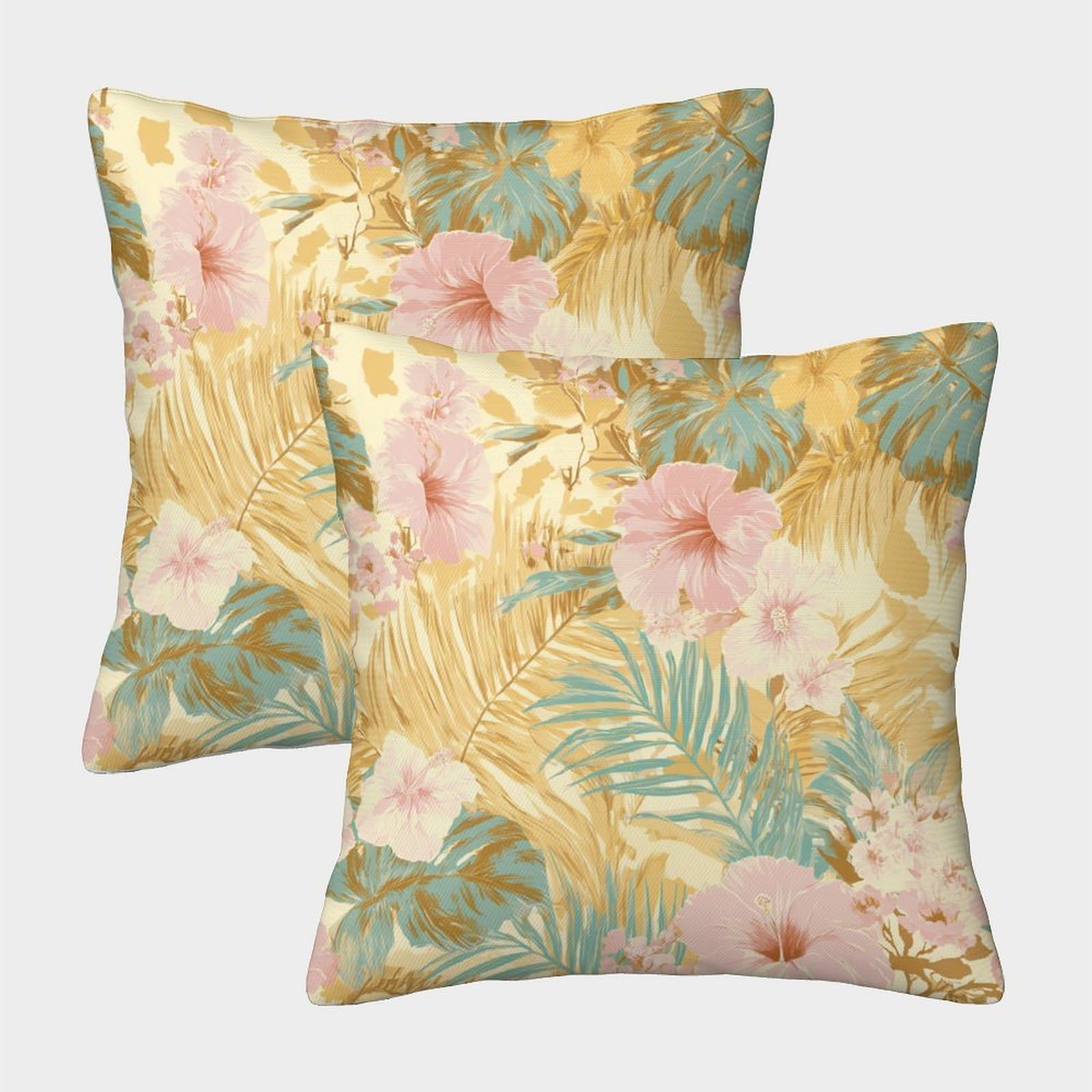 kaiyun 2 Pack Tropical Plants, Hibiscus And Frangipani 3D Image Printed Single-sided Cushion Cover 45x45cm