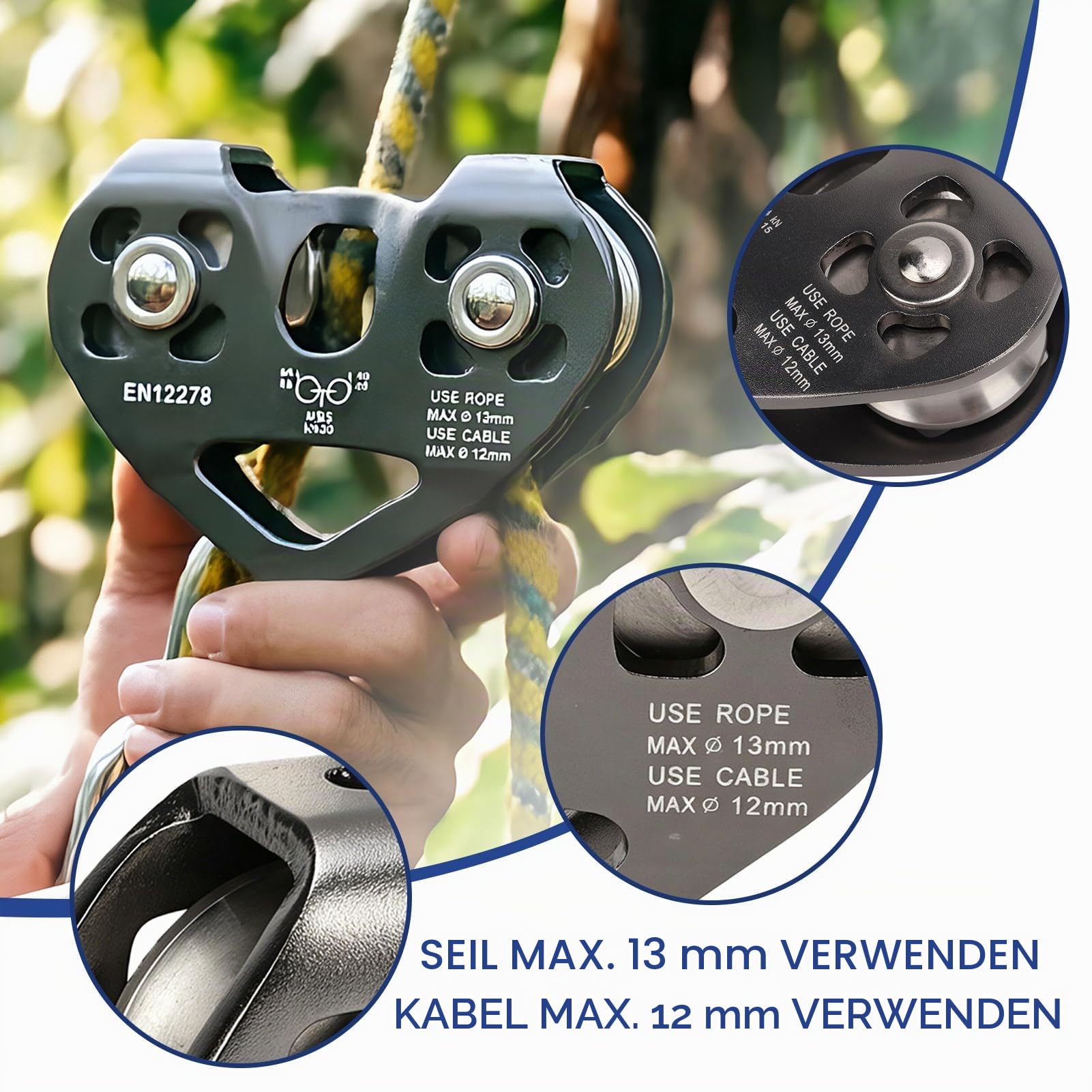 Zipline -Riemenscheibe, Klettern Zip -Linie -Riemenscheibe, Zipline -Schwenkriemenscheiben Klettern Aluminium mit Tandemgeschwindigkeit Doppelwagen für Bergsteiger