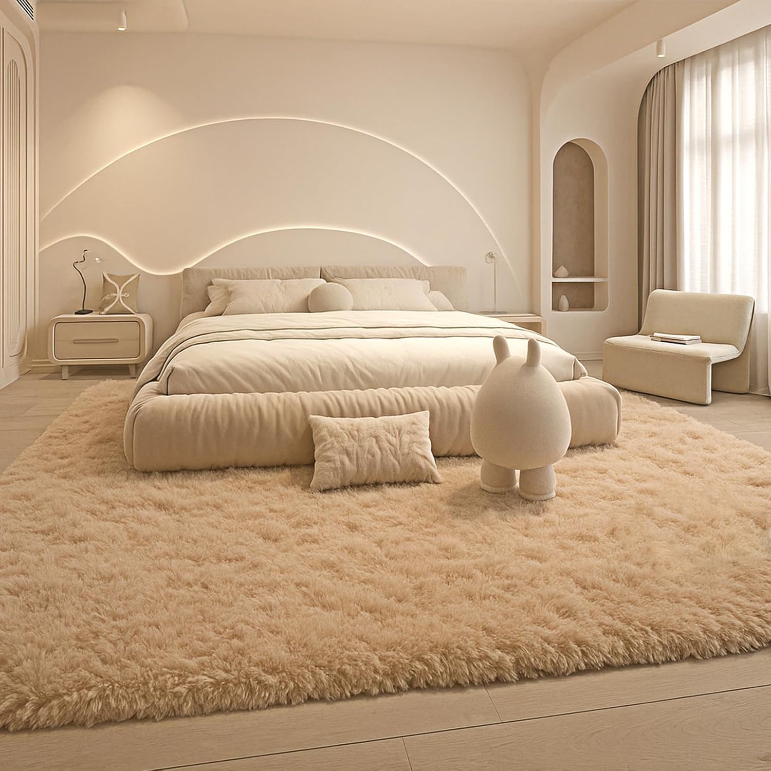 Upgrade Rugs for Bedroom Indoor Floor Carpets Anti Skid Handwoven Solid Plain Shaggy Rugs High Pile, Floor Carpets for Home Size 4x6 Feet Rectangular Color Skin Beige 1-image-12