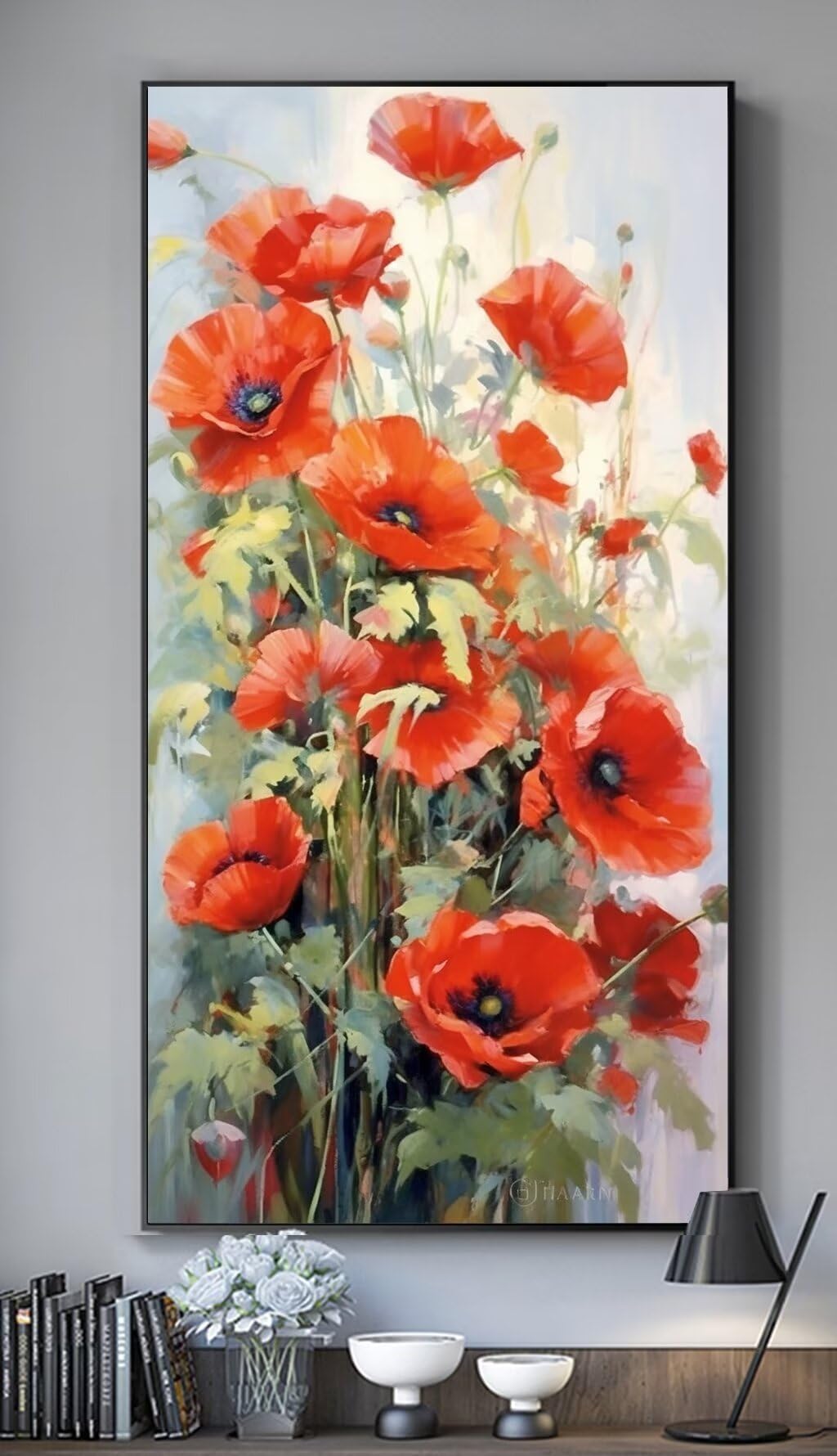 Mohnblume Diamond Painting Groß XXL 125x55 cm DIY Diamant Painting Bilder Erwachsene, Full drill Diamond Art Kinder, Mosaic Bastelset Kunst Malen Nach Zahlen Malerei Stickerei Set Home Wand Dekor R504