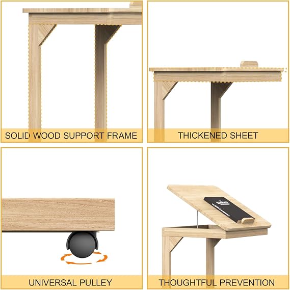 C-Shaped Couch Table, Side Table with 360 Rotating Wheels, 40 Adjustable Tiltable Desktop for Sofa Laptop Coffee, C Table for Living Room (Natural, 15.7 * 15.7 * 24.8in)