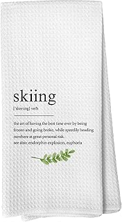 Skiing Definition Kitchen Towels, Ski Party Decorations Kitchen Towels for Skier Friends Women, Green Leaves Decoration Tea Towels Kitchen Hand Towels 16x24 Inch for Kitchen Bathroom Decor