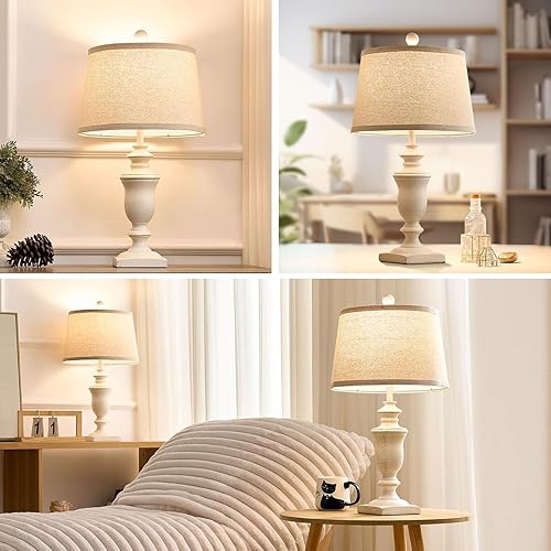 Miniatura 6 de Juego de 2 lámparas de mesa de granja de 23 pulgadas, lámparas regulables de 3 vías con bombillas LED e interruptor basculante, lámpara vintage para