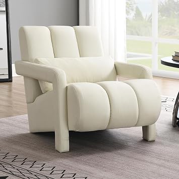 Accent Chairs for Living Room, Modern Single Sofa Chair & Upholstered Reading Chair with Pillow, Linen, Comfortable Beige