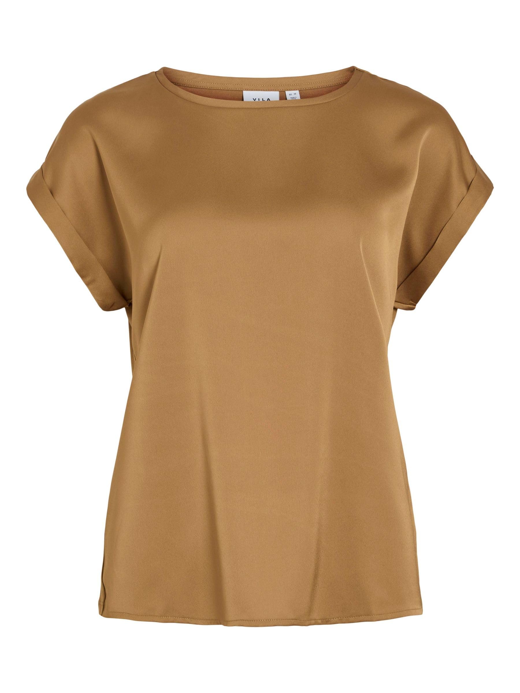 Vila Variety S/S Satin Top - Noos, Bistre, 18