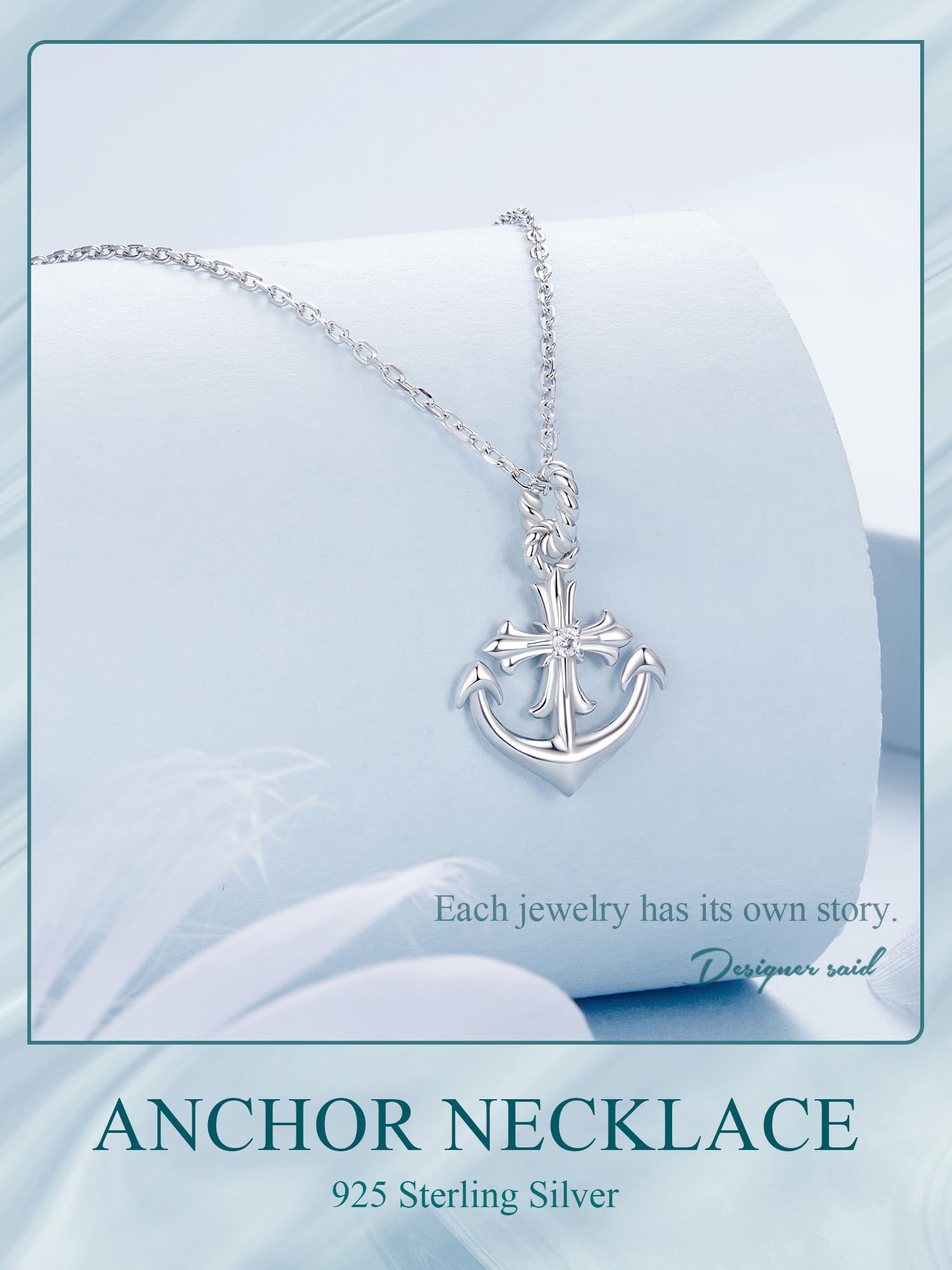 Qings Collana a Forma di Ancora in Argento Sterling 925 da Donna