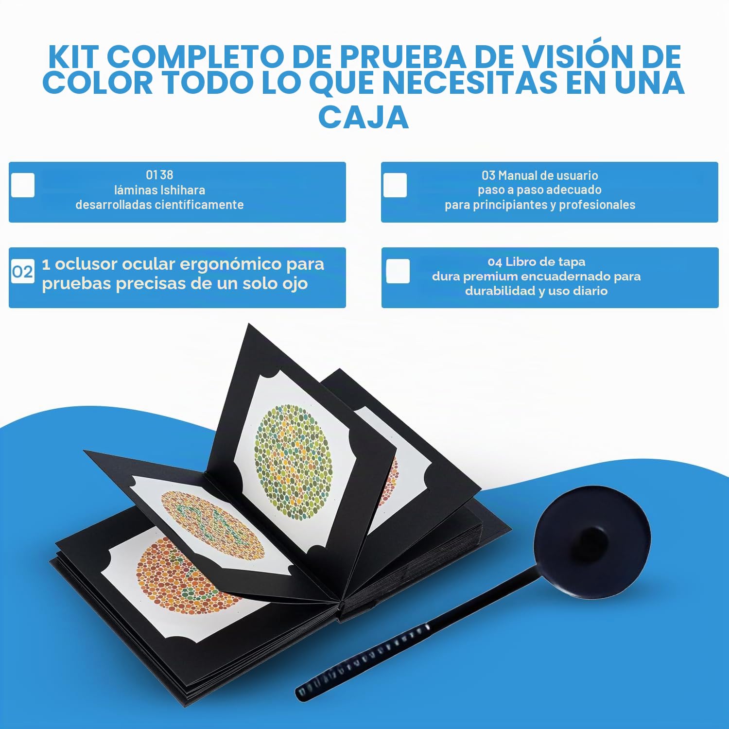 Ishihara tabla de prueba libros para color deficiencia 38 platos última edición con usar Manual y un ojo occluder.
