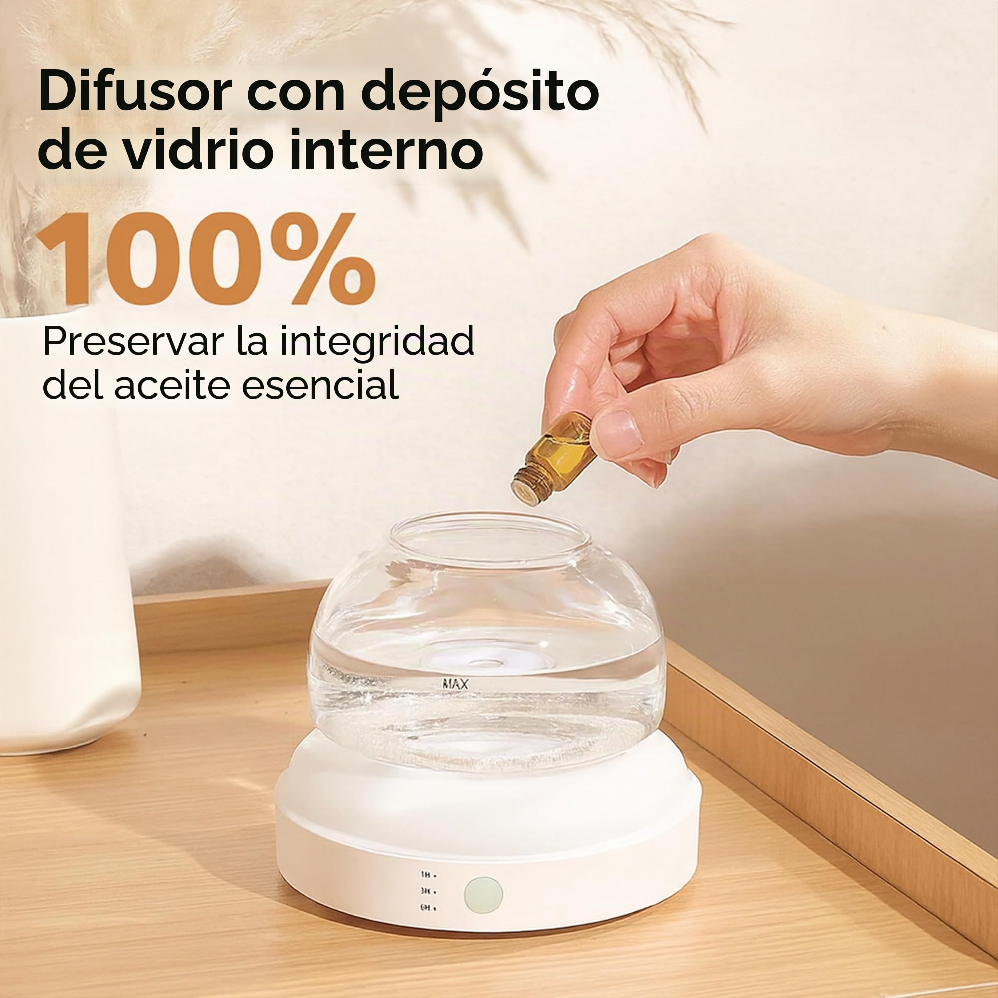 ALMA Difusor y humidificador de aceites Esenciales con depósito de Cristal de 200 ml - aromaterapia Elegante con Vidrio, iluminación LED de Ambiente, 10 Horas de Niebla tranquilizadora (Gold Rose)