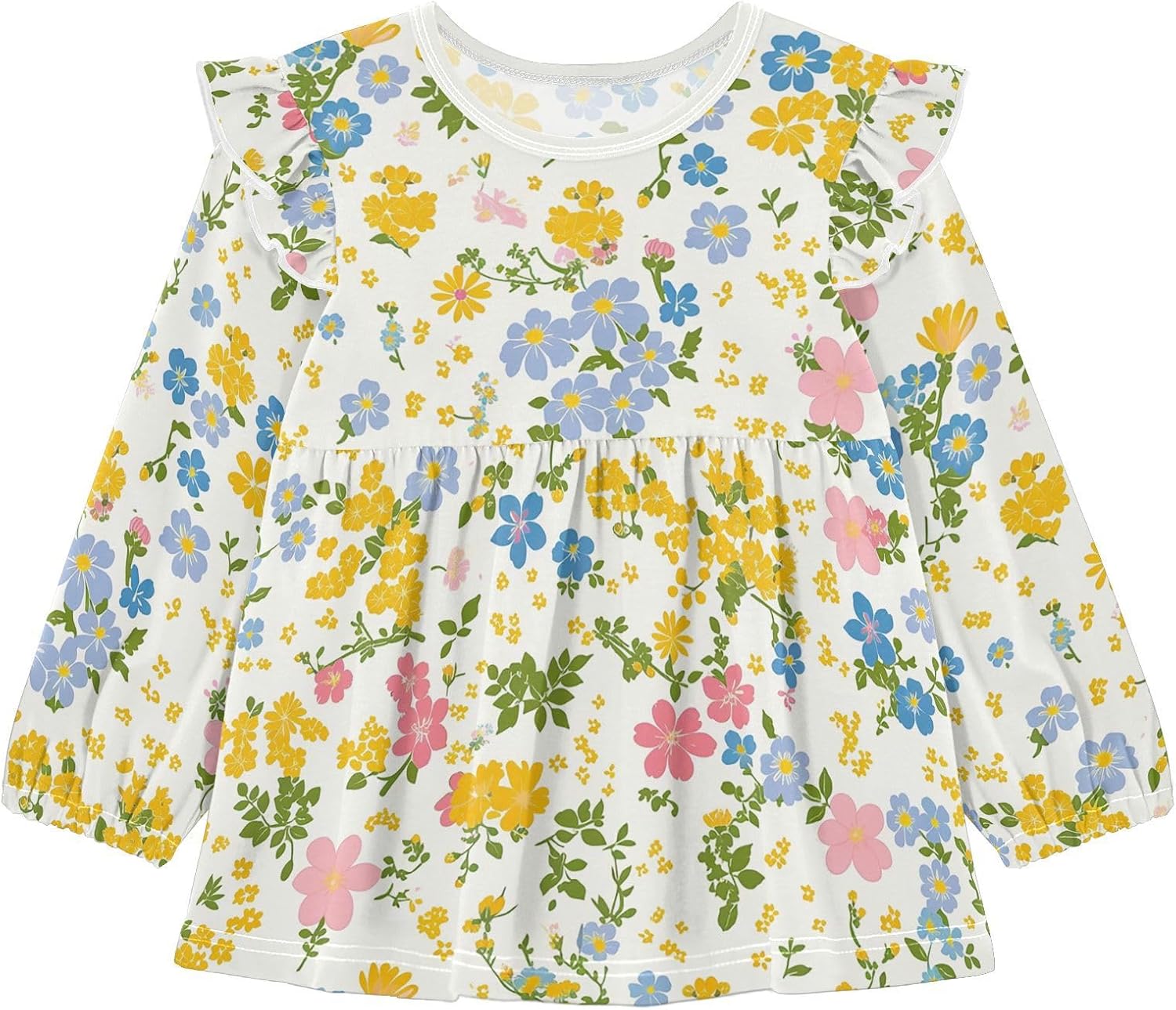 visesunny Toddler Clothes for Girls Fresh Wildflower Plant Long Sleeve Fall Shirts Cotton Top with Ruffle Collar