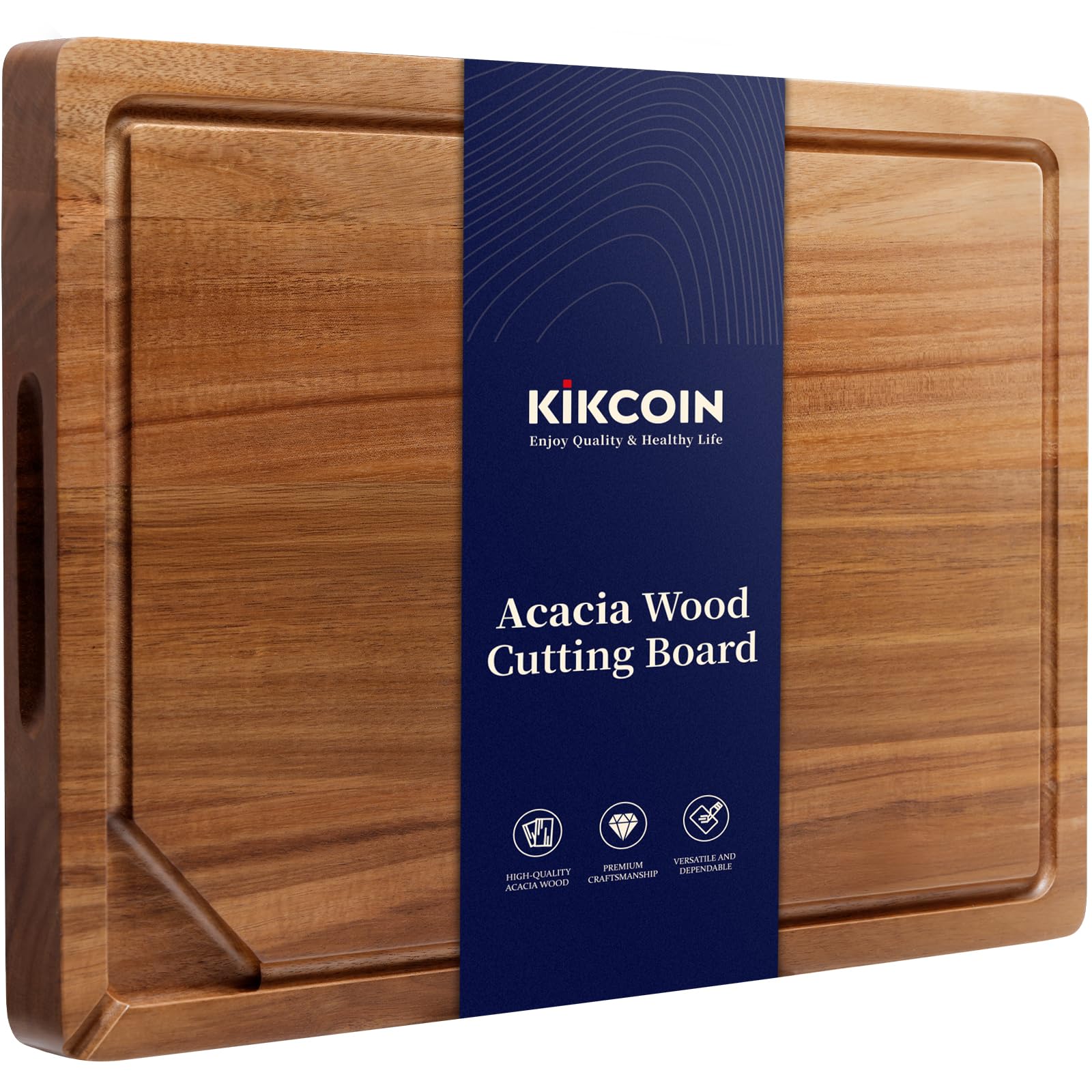 kikcoin acacia wood cutting boards for kitchen, wooden cutting board, chopping board with built-in compartments and juice groove, solid charcuterie board serving tray wood butcher block, 17" x 11.8"