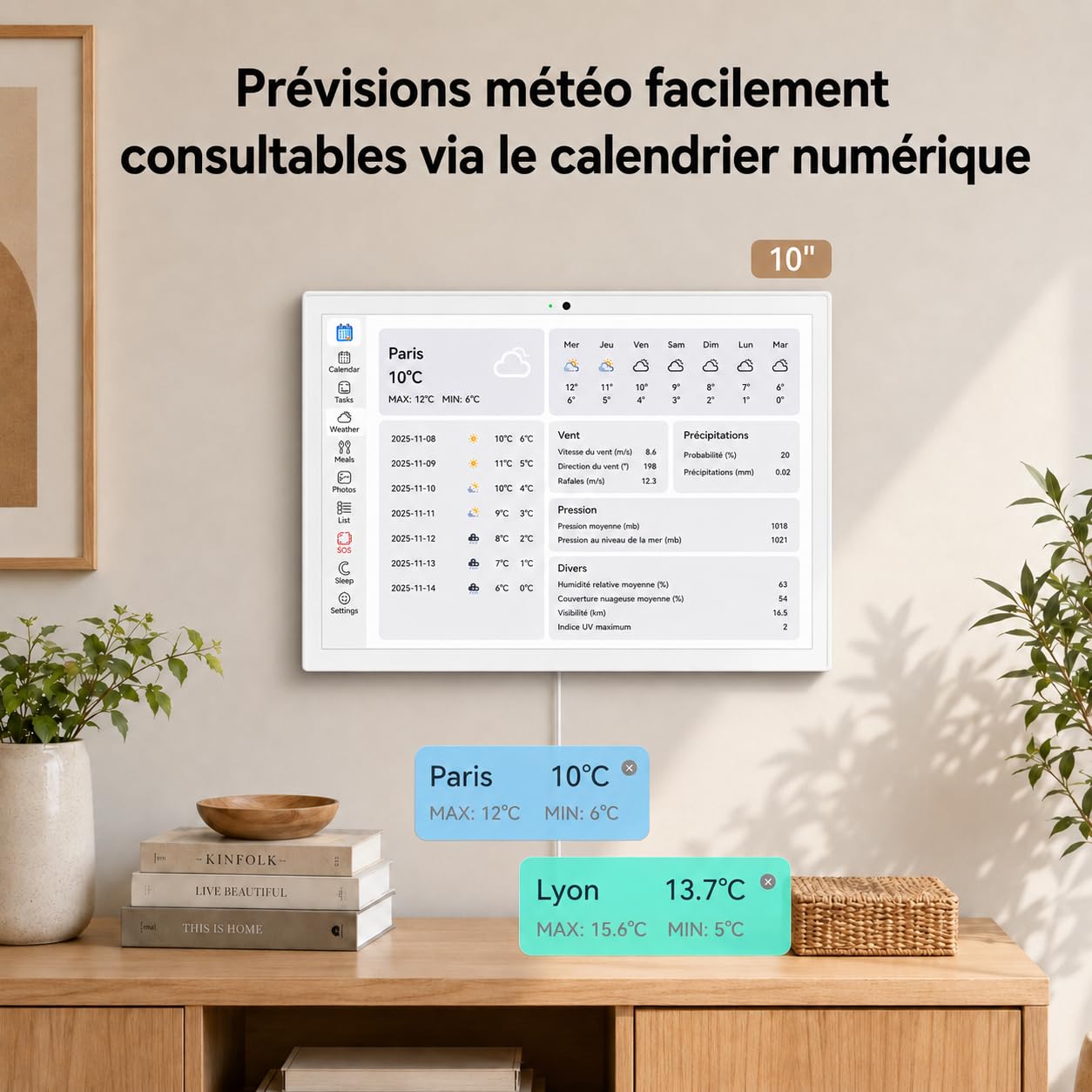 Calendrier Numerique, 10.1" Calendrier Électronique Mural, Planificateur Familial Intelligent, Récompenses pour les Réalisations et Planificateur de Repas, Écran Tactile 1920 * 1080