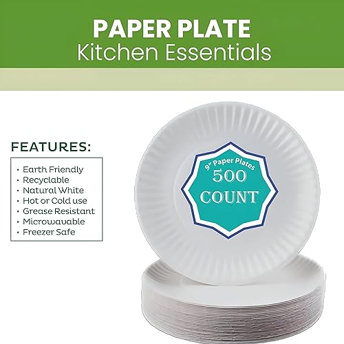 Miniatura 7 de Perfect Stix Plato de papel blanco económico, placa de papel sin recubrimiento de 9 pulgadas, platos de papel de 500 unidades, tamaño mediano