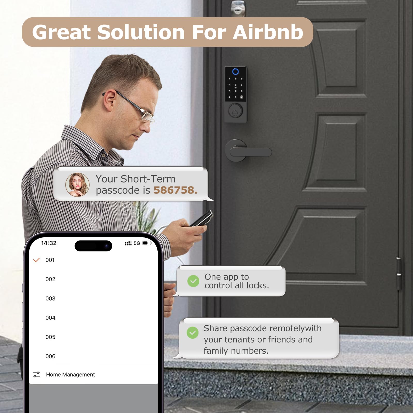Filta Cerradura inteligente para puerta delantera, aplicación Bluetooth 5 en 1, control remoto, teclado electrónico, cerradura de puerta con llaves, cerradura de puerta de entrada sin llave de