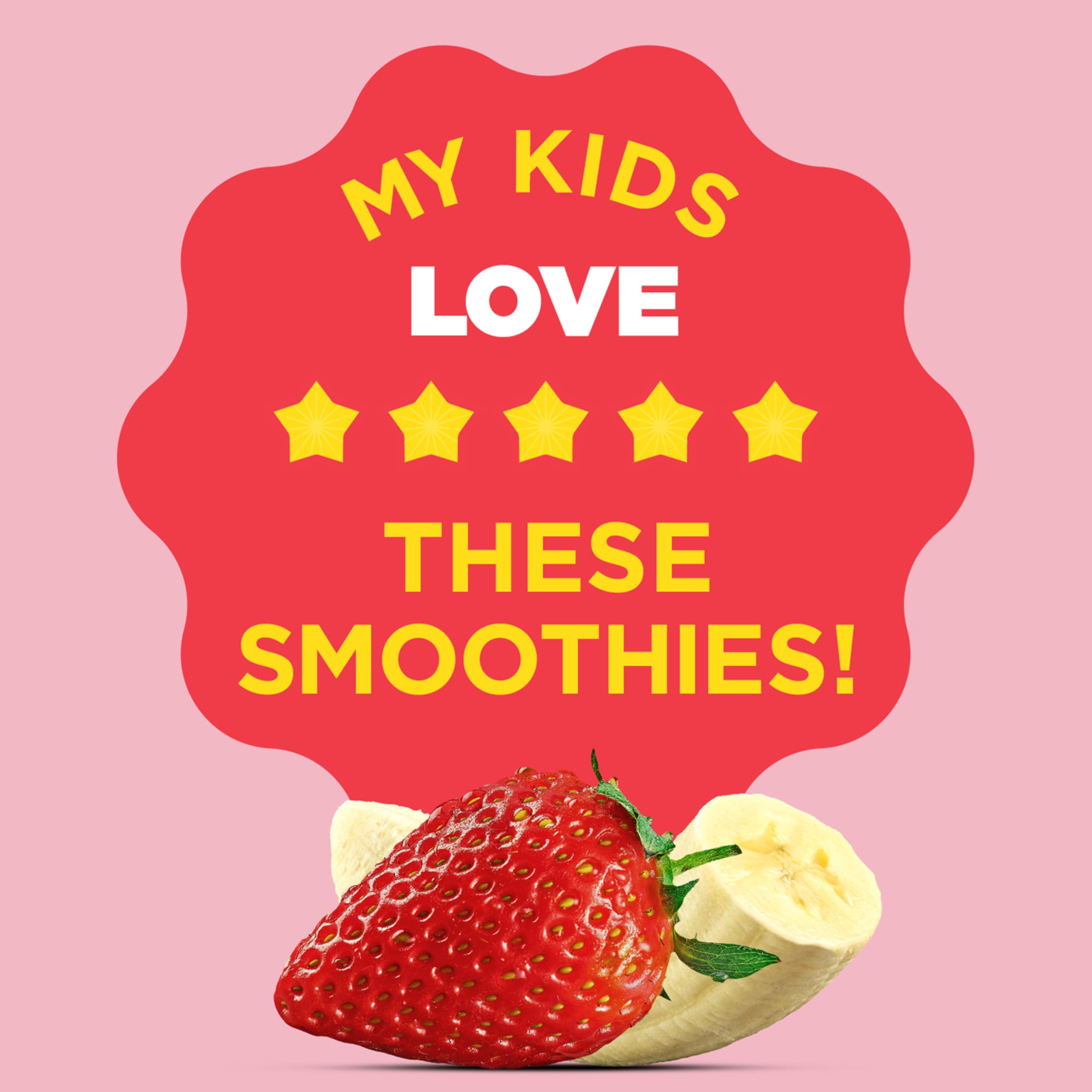 Mott’s Fruit Smoothies Strawberry Banana, 4.2 oz clear pouches, 8 Pack, Non-dairy, Made With Oatmilk, Made With Real Fruit, Good Source of Calcium, On-the-Go