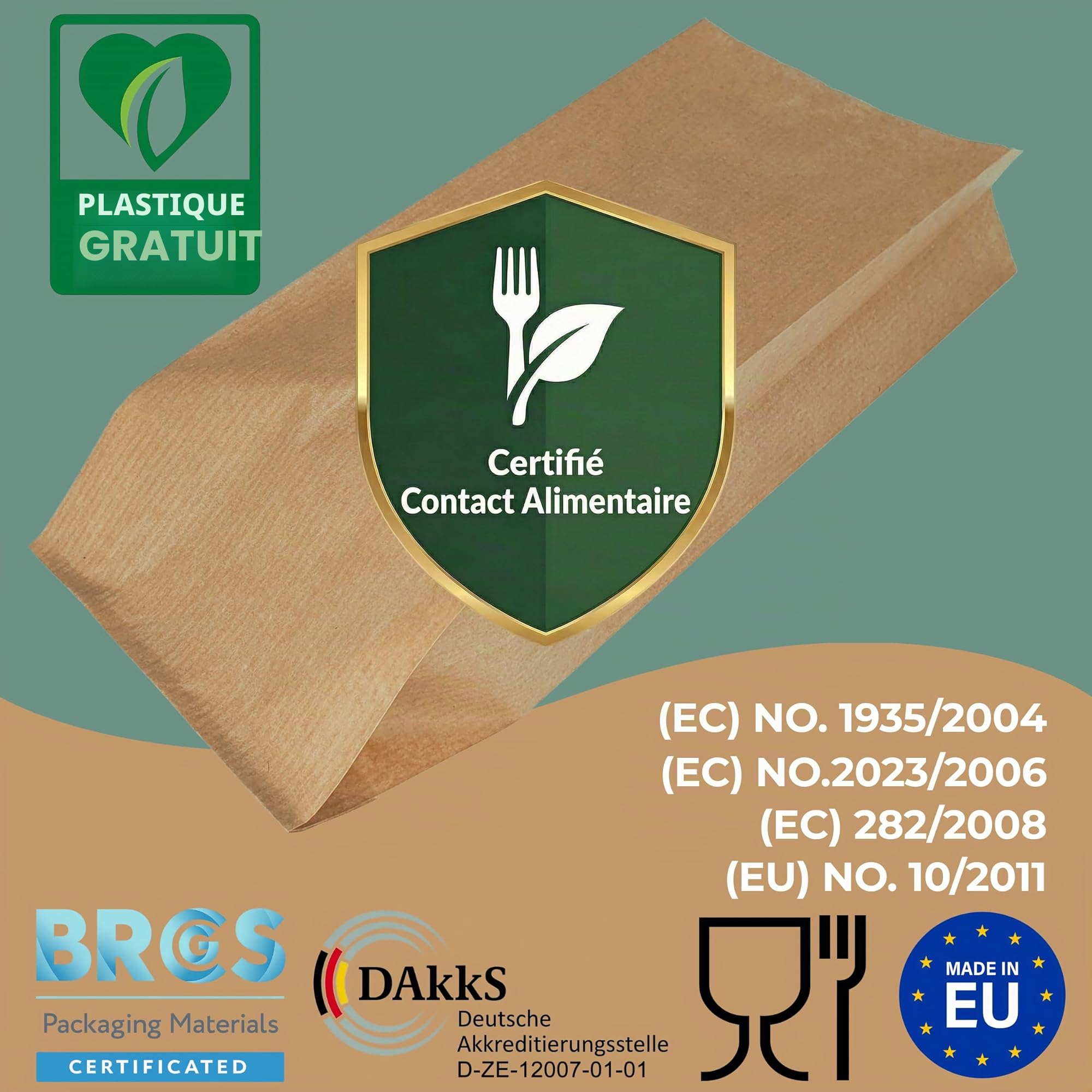 1000 Lot Sac Papier Kraft - Sachet Kraft Alimentaire, Sandwich - Emballage Alimentaire Boulangerie, Patisserie, Bonbon, Café - Sachet Papier Kraft Marron 10 x 5,5 x 25 cm