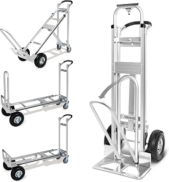 Vergo Industrial Convertible Hand Truck - AS7A2 Heavy Duty Aluminum 3 in 1 Dolly 750 lb Capacity Lightweight Frame, Ergonomic Handle, Extendable Loop, Versatile Moving Dolly 3 Positions, 53" High