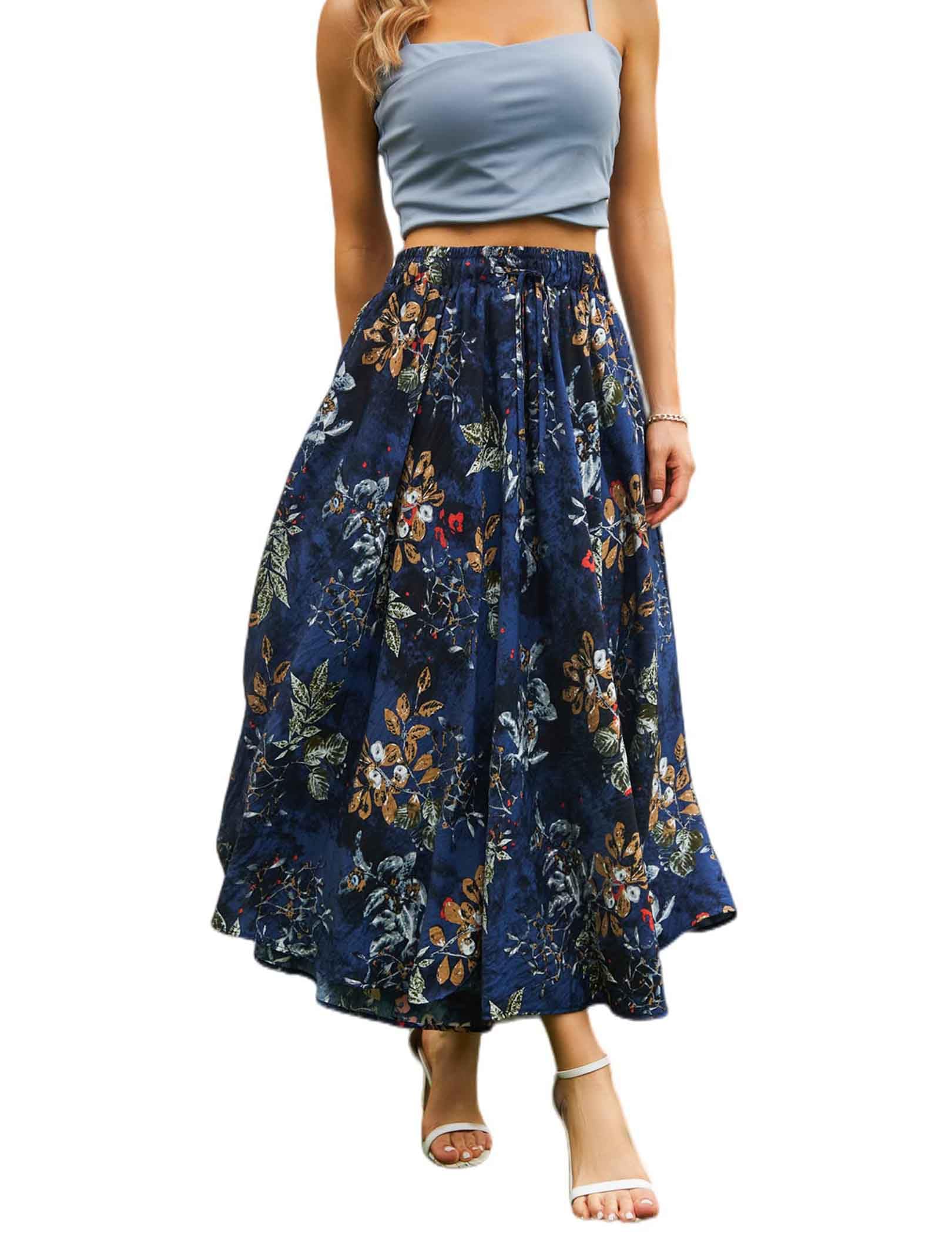 Zeagoo Falda Midi Elegante Cintura Alta Maxi Cordón Color Liso Mujer