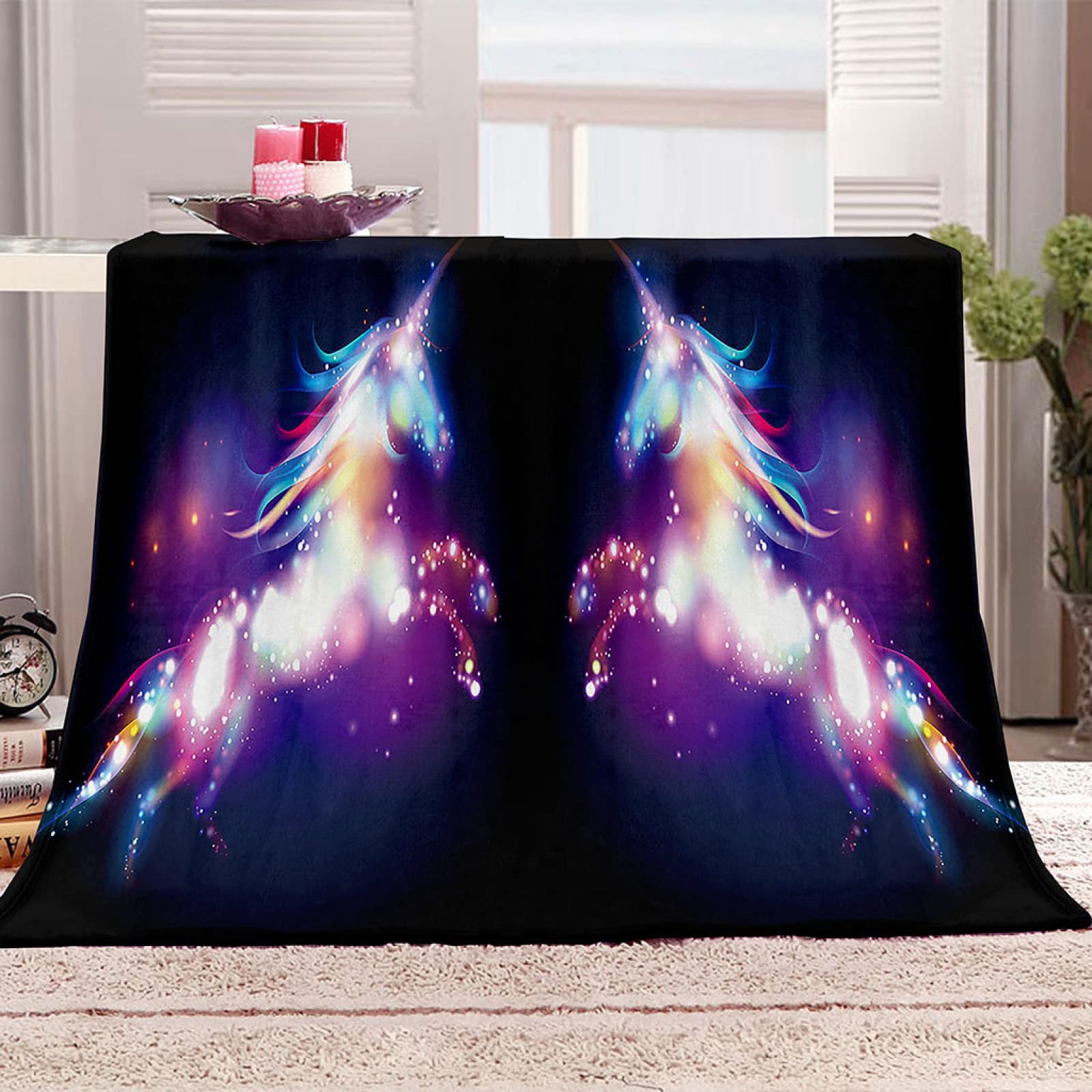 Plaid cheval 3D pour canapé de salon couverture flanelle douce lit enfant et adulte 140x200