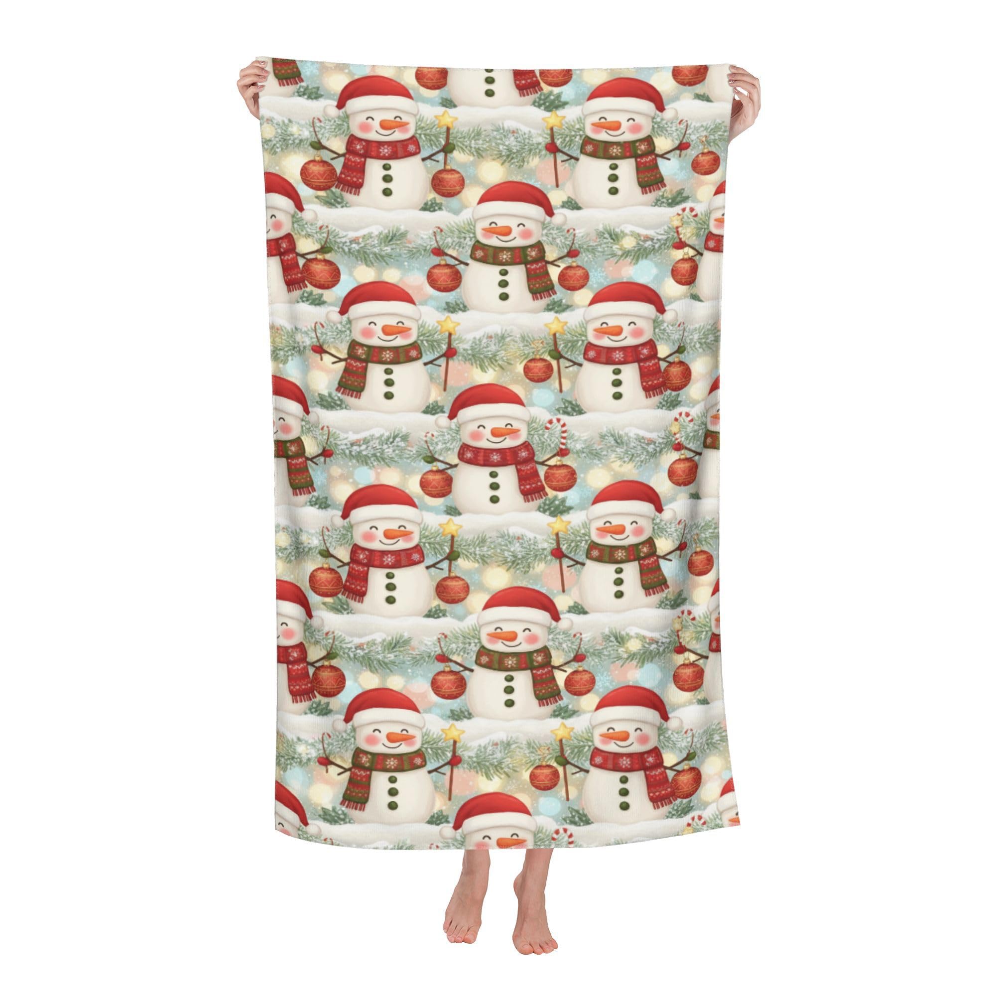 peiyeety Snowman Bokeh Lights Soft Bath Towels Absorbent Bathroom Towel for Beach Hotel Gym Spa Shower