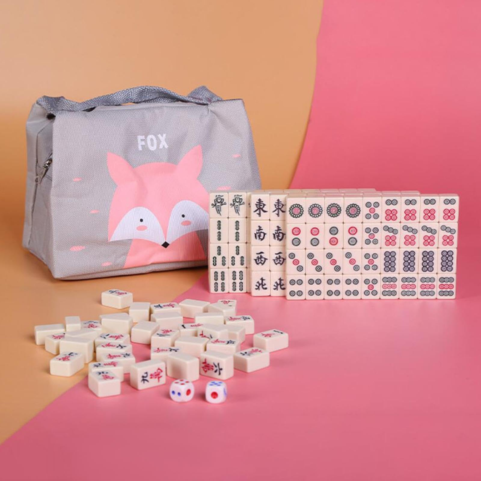 Chinesisches Mahjong Spielset – Freizeitspiel für Gehirnaktivitäten mit Praktischer Reisetasche für Familienfeiern Und Erwachsene, GELB