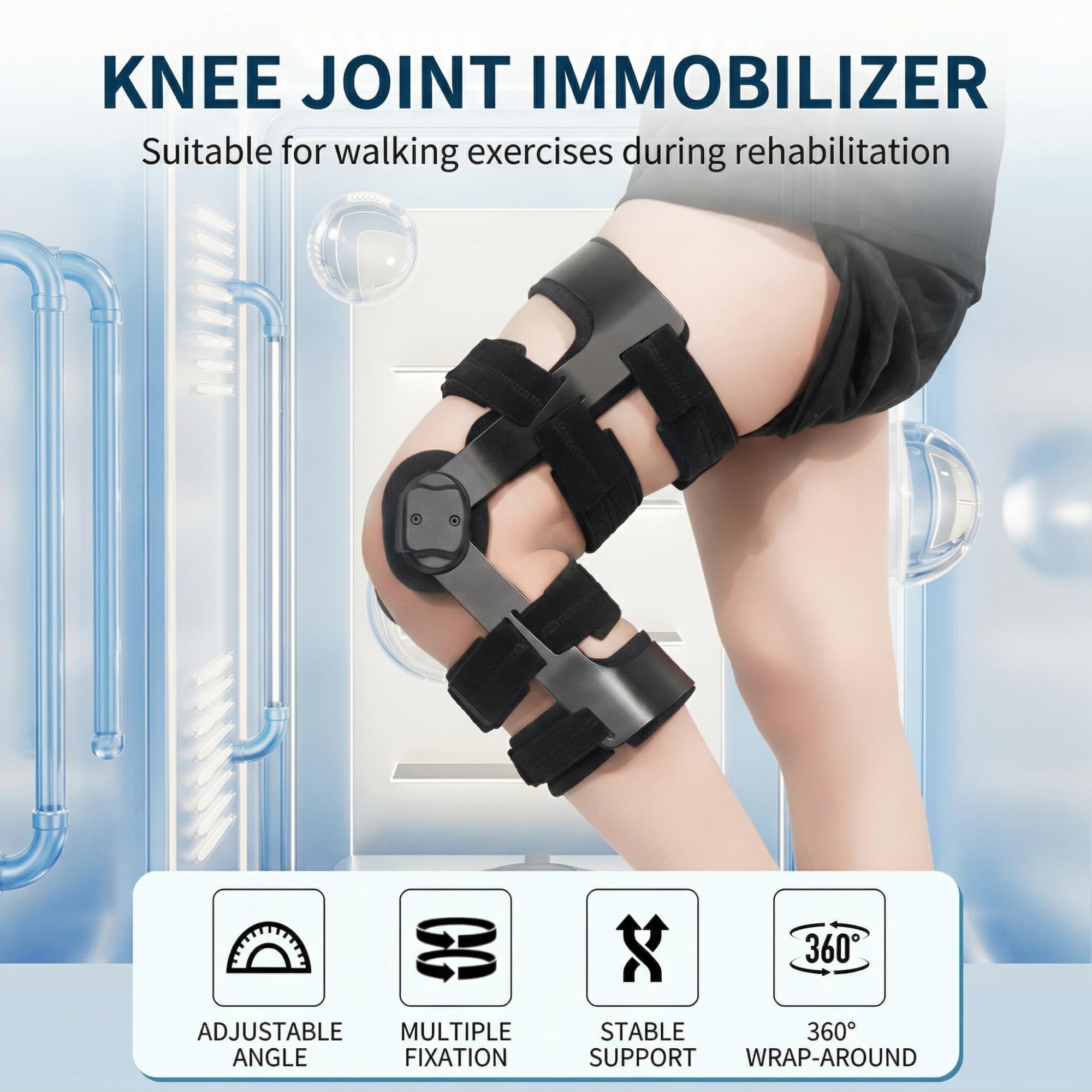 Kniebandage mit Gelenkschiene zur Stabilisierung Einstellbare ROM Knieschiene für Kreuzband Riss Meniskus Verletzung Sport Knieorthese für Damen Herren Atmungsaktiv Gelenkschutz(Links,M)