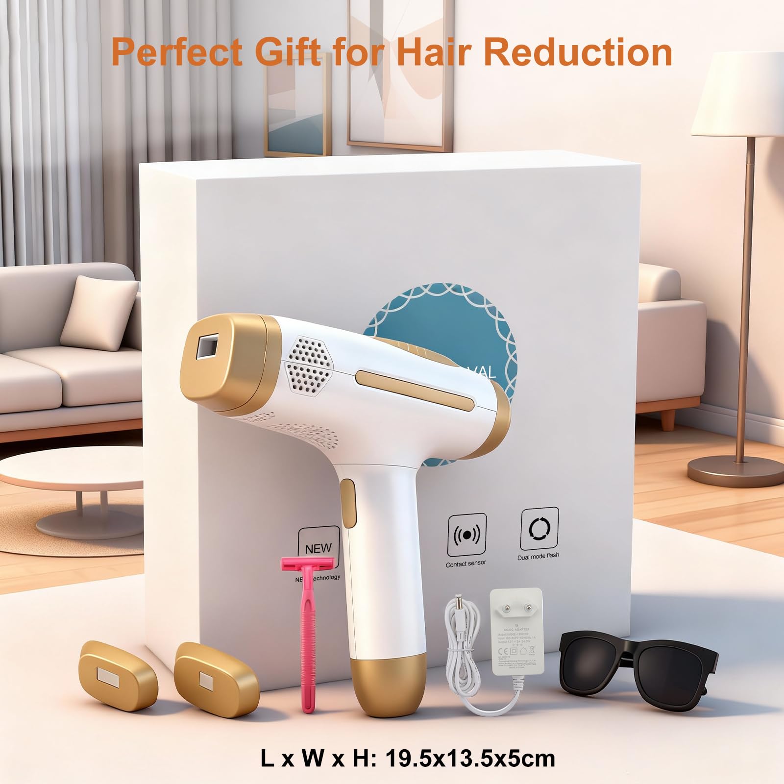 Epilateur electrique, 990 000 flashs, 5 niveaux d'énergie, 2 modes Automatique/Manuel, épilation laser, Impulsions lumineuses pour hommes et femmes, idéal pour le visage et le corps