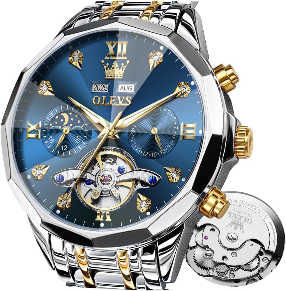 OLEVS Automatic Watch for Men Luxury Diamond Self Winding...