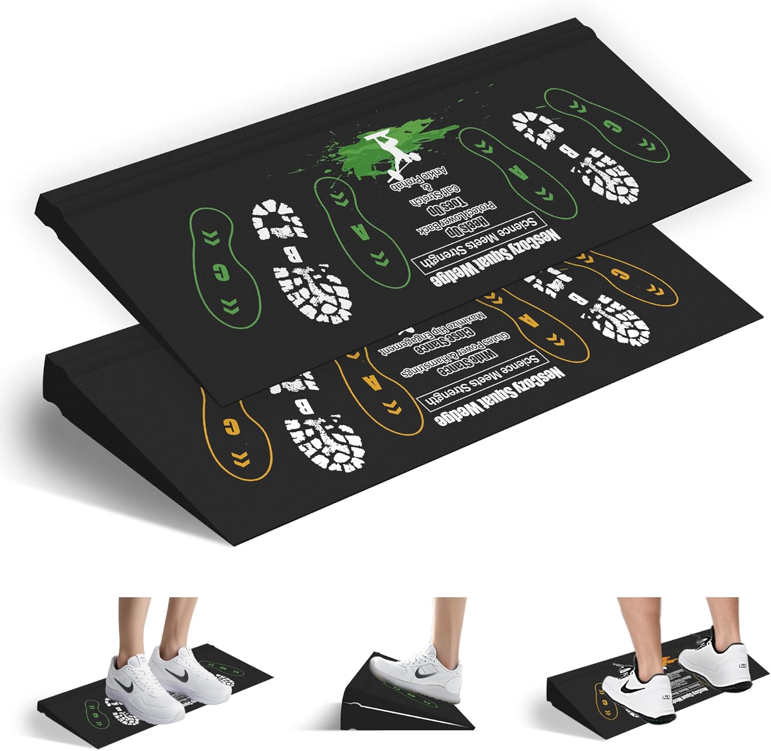 Squat Wedge Height-Adjustable Slant Board: 2Pcs Wide Wedges for Weightlifting Leg Glute Workout Improve Strength and Mobility for Gym Home Large*2
