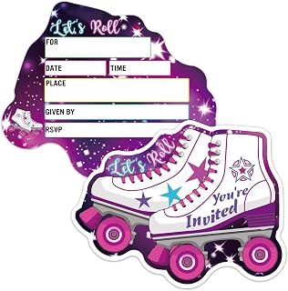 ERHACHAIJIA 15 PCS Starry Sky Roller Skates Shaped Fill-In Invitations Cards With Envelopes, Funny Birthday Party Sports Party Baby Shower Roller Skating Invites for Boys Girls Adults -Let's Roll