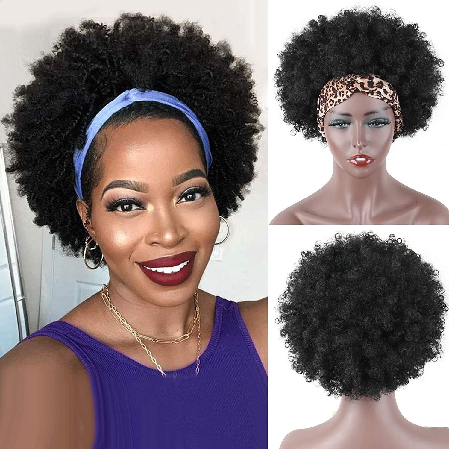 ✨NWT Headband Wig Synthetic Short Afro Kinky Curly S5da87c1f4908492cb2f79ce4fe9f3  main image 4