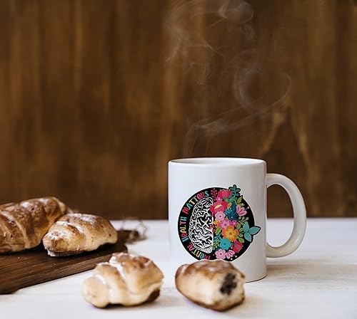 Miniatura 6 de QUICQOD Taza de café de salud mental, taza de cerámica negra para terapeuta, terapia de oficina, decoración de oficina, regalos para psicólogos,