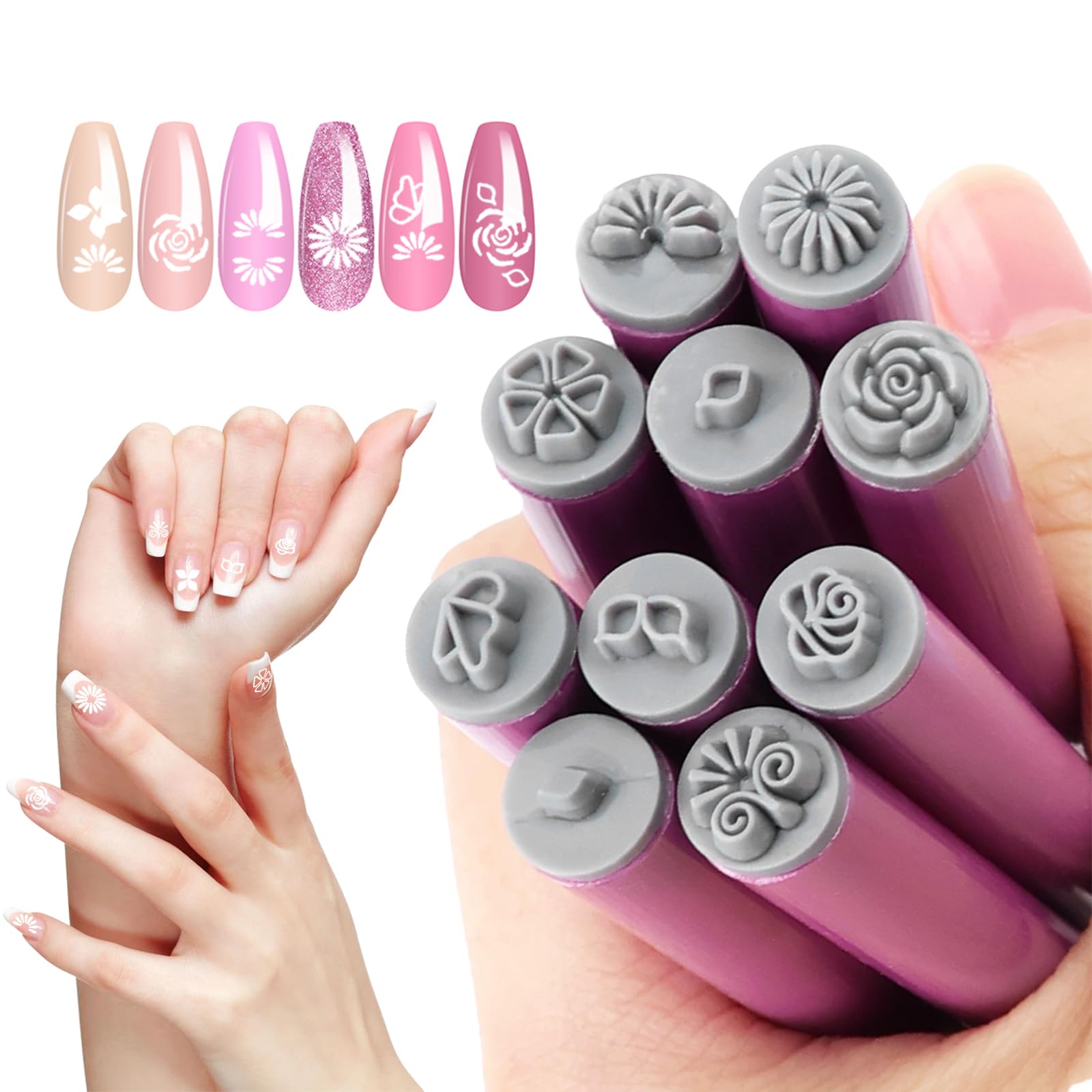 FSWWSF Pack of 10 Nail Stamps, Stamp Pens for Nails Graffiti Nail Stamps, Beginner/Professional Nail Painting Tools