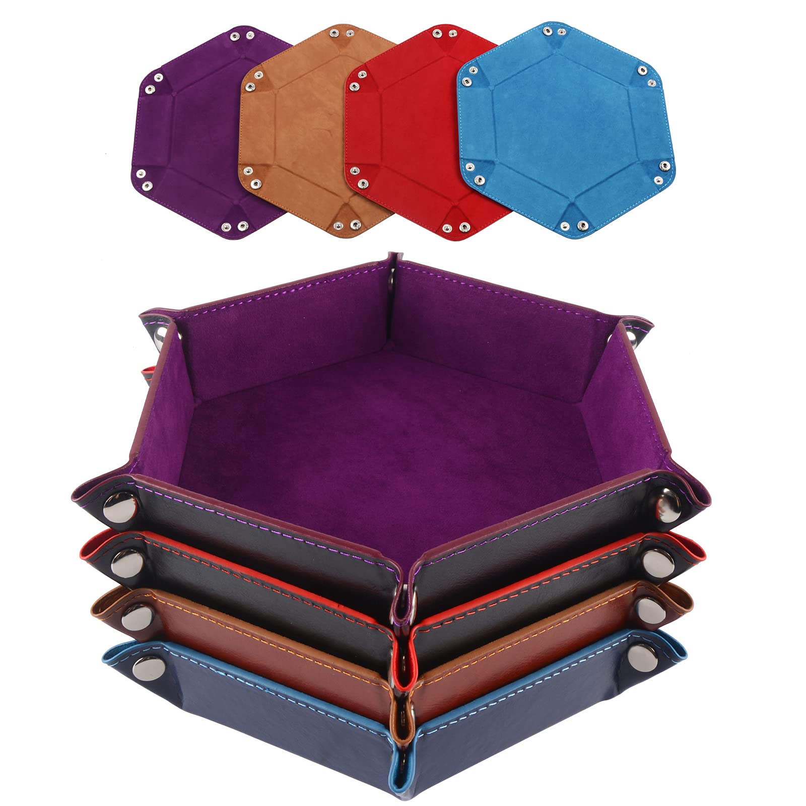 STYLIFING 4 Pieces Dice Tray Set 8 Inch Dice Rolling Tray Folding Dice Tray Holder for RPG DND Table Games Double Sided PU Leather Tray