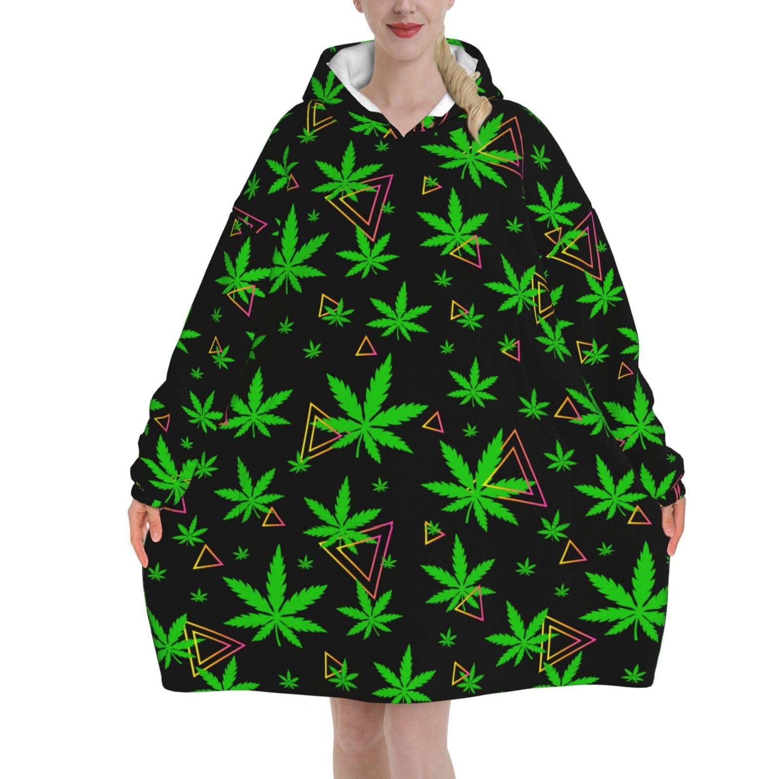 Weed Leaves Blanket Hoodies For Women And Men Adult Oversize Wearable Blanket Hoodies For Soft And Warm
