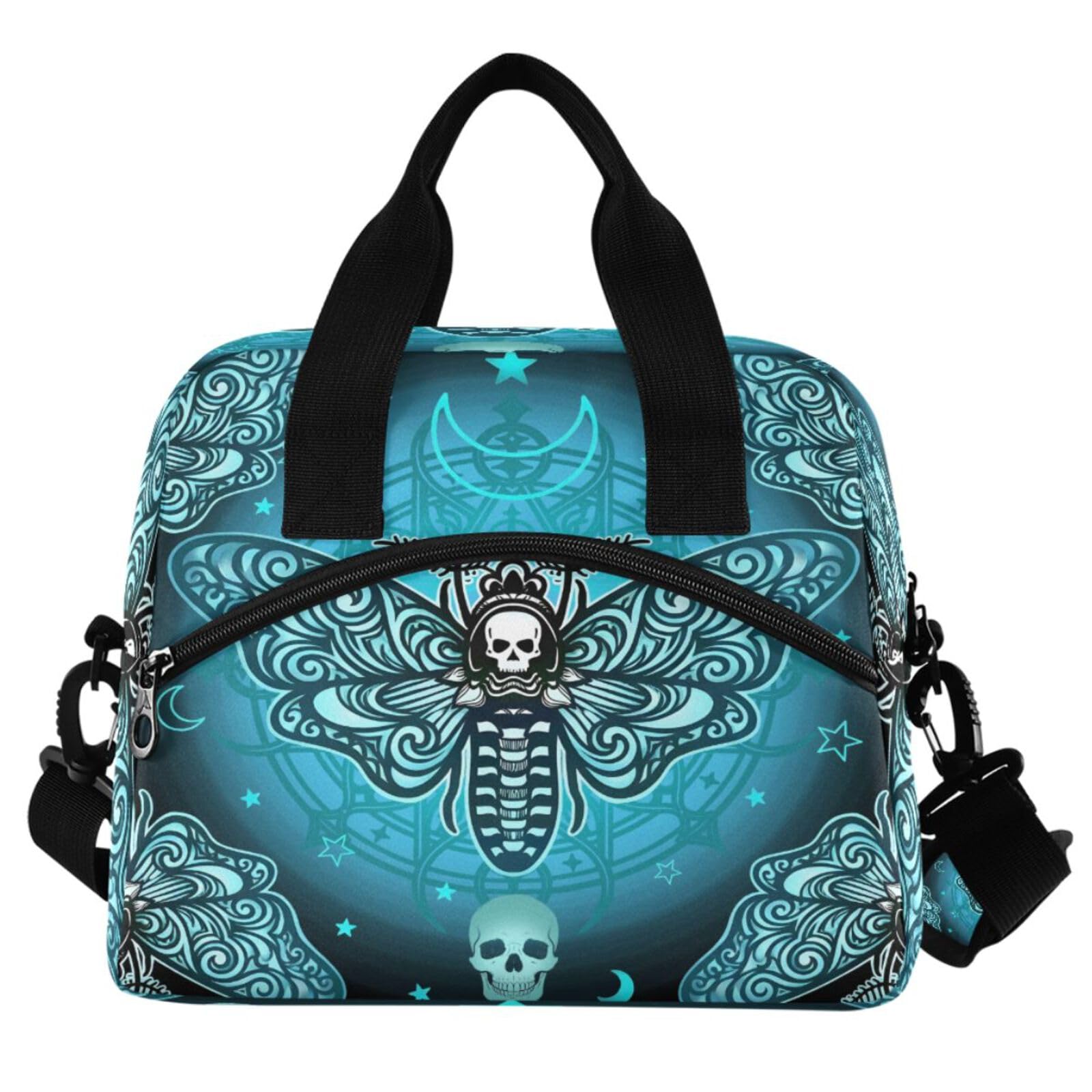 MNSRUU Sac à déjeuner isotherme réutilisable avec bandoulière réglable Motif papillon Crâne Mysticisme